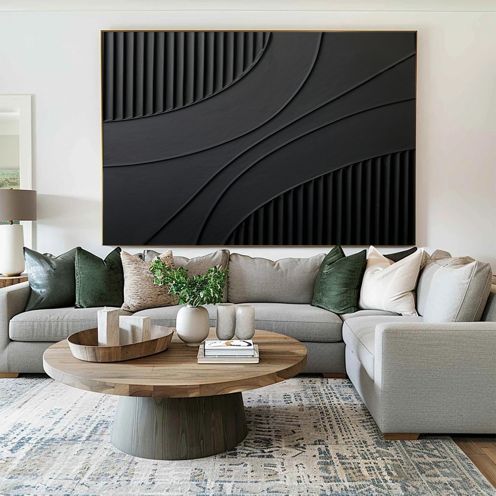 Large Black Art with Sculpted Lines and Overlapping Shapes #BGA 247