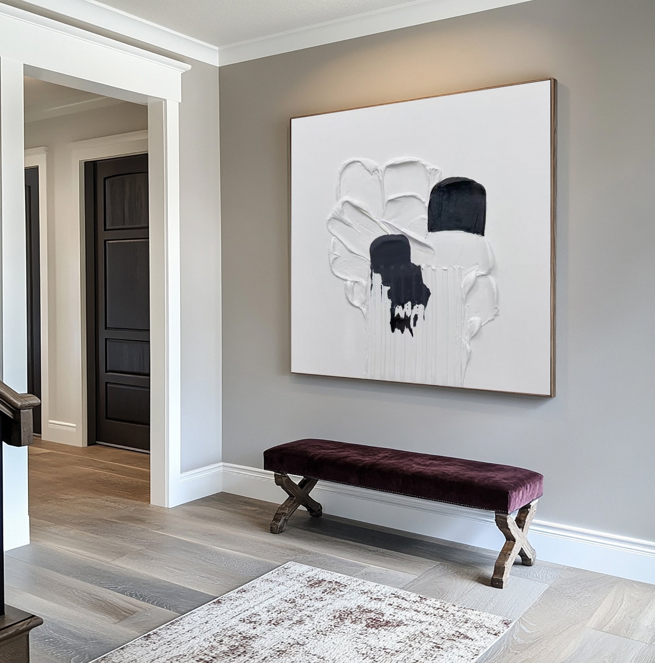 Minimalist Art with 3D White Texture and Flowing Black Forms #BGA 249