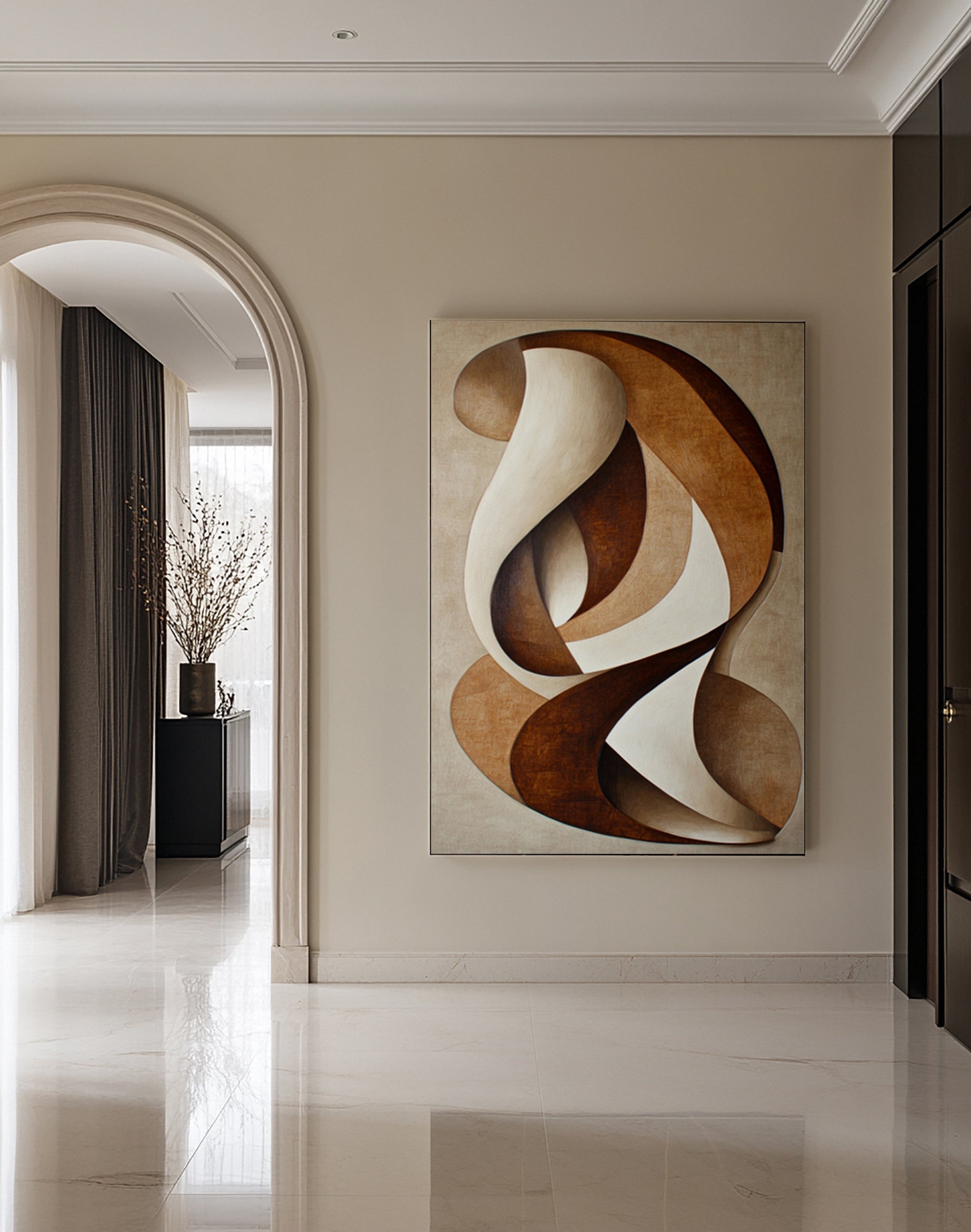 Neutral Embrace: Modern Abstract with Intertwined Ribbon Shapes #BGA 213