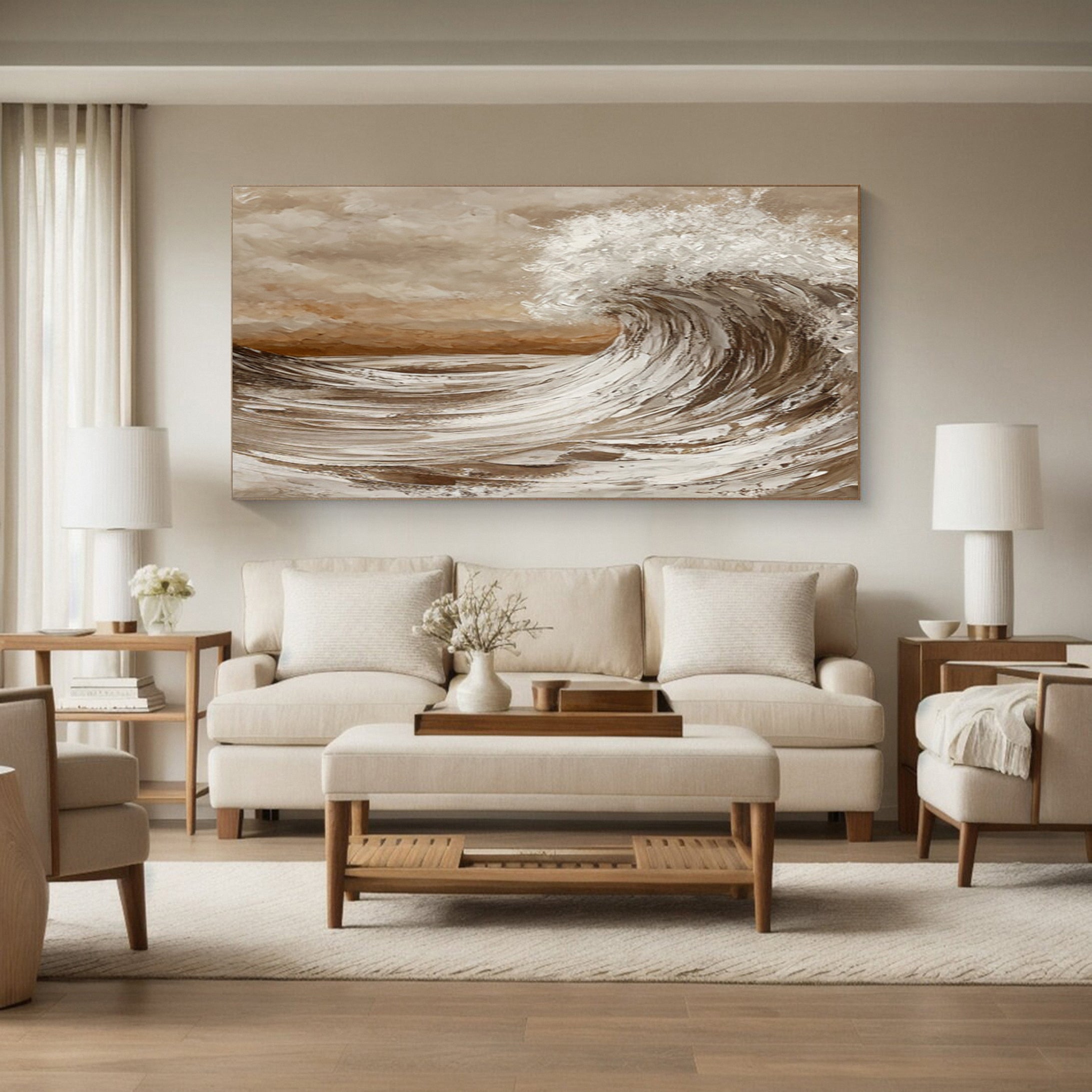 Modern Textured Seascape Canvas in Earthy Beige and White #BGA 250