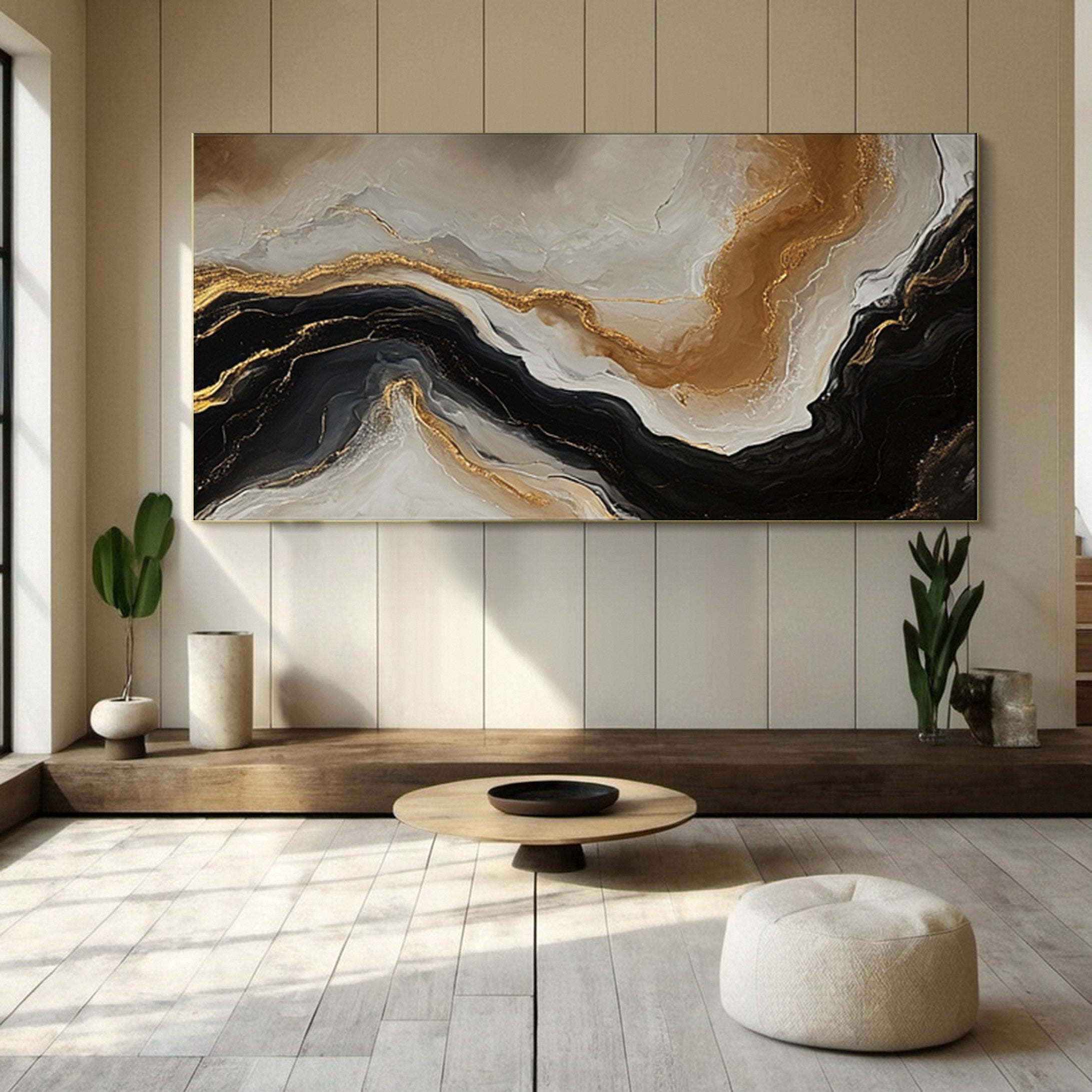 Abstract Ripples Gold and Black Modern Art #BBM 043