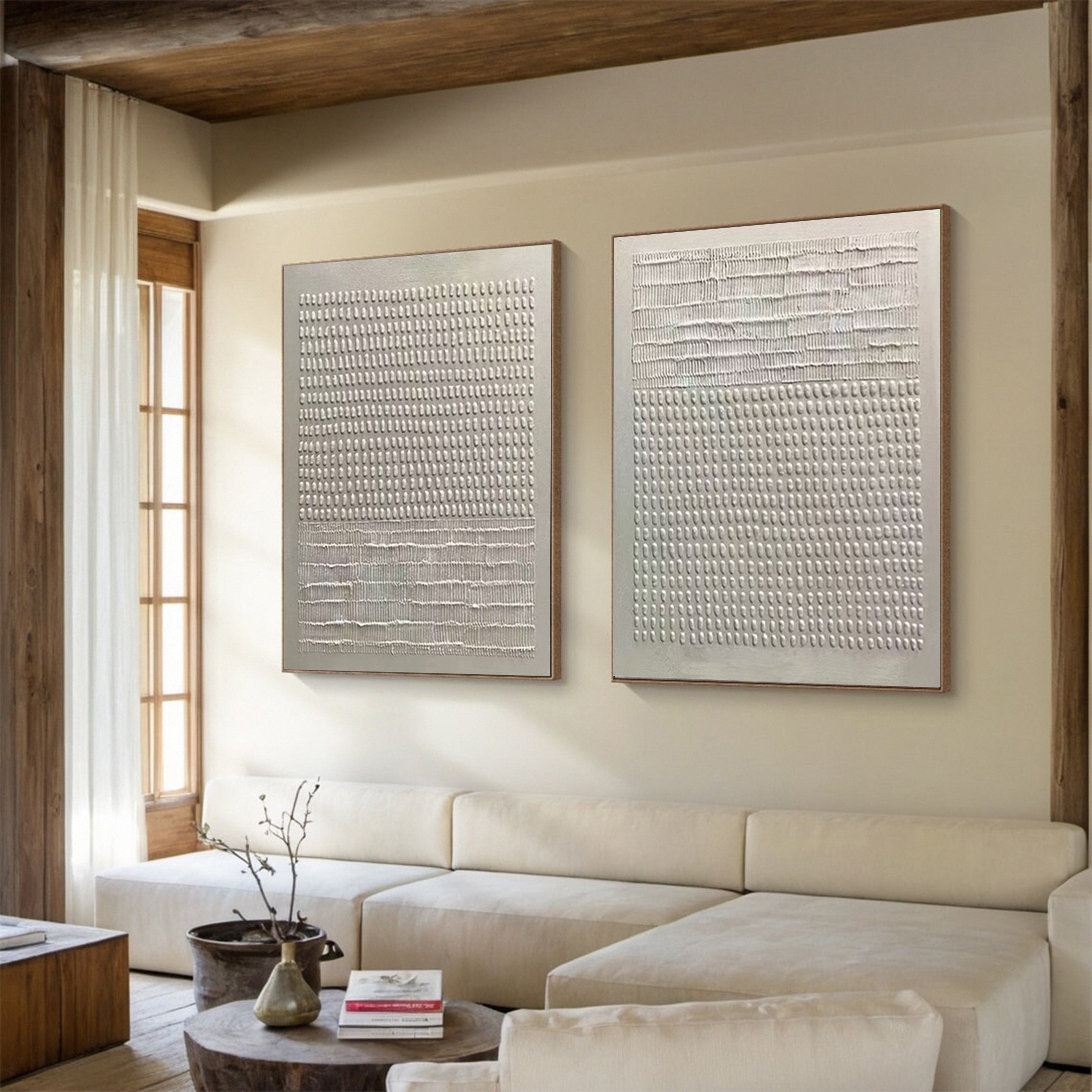 Abstract Diptych with Textured Bands and Vertical Details #BGA 259