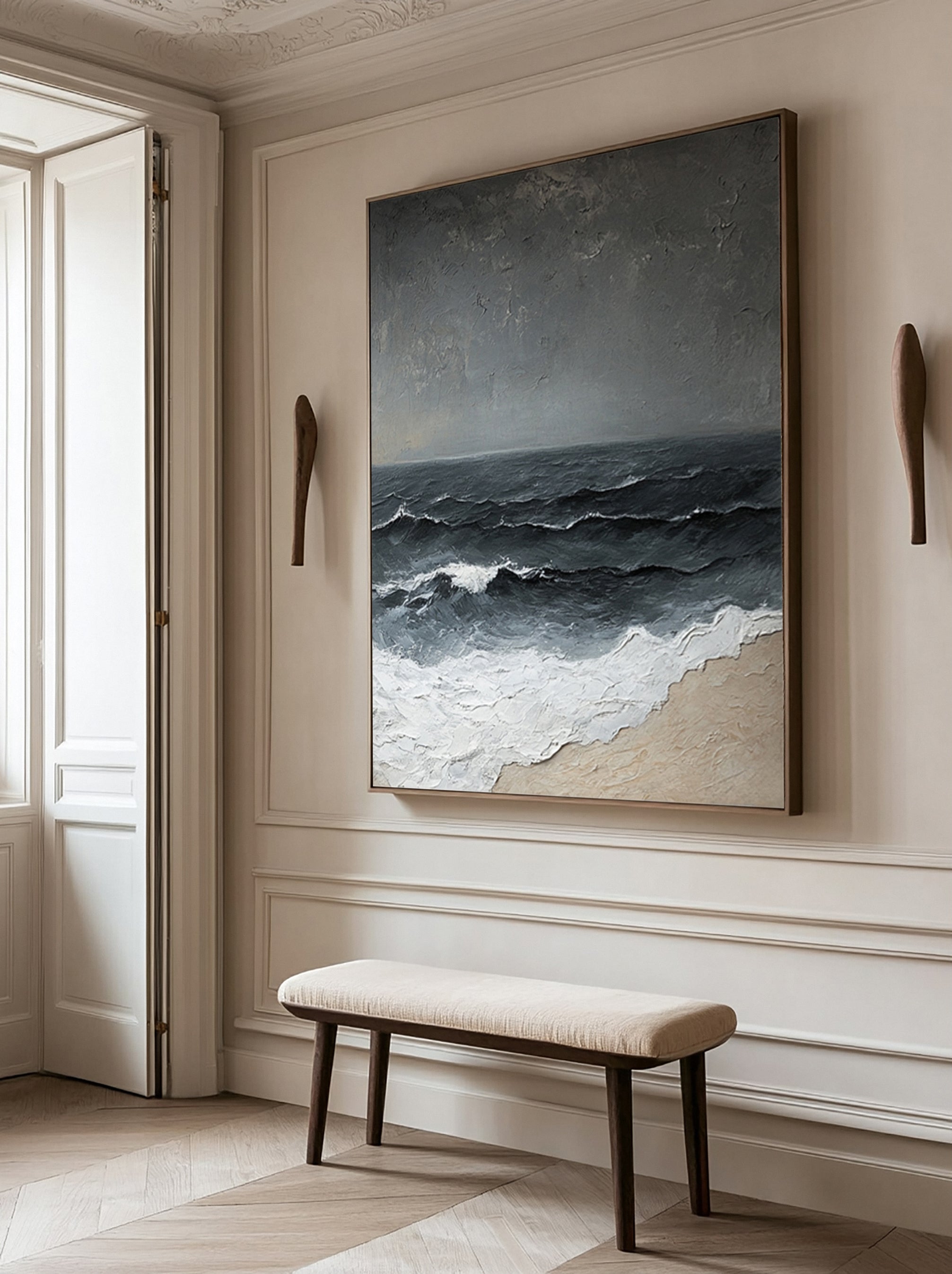 Textured Wave Art with Approaching Storm and Sandy Beach #BGA 262