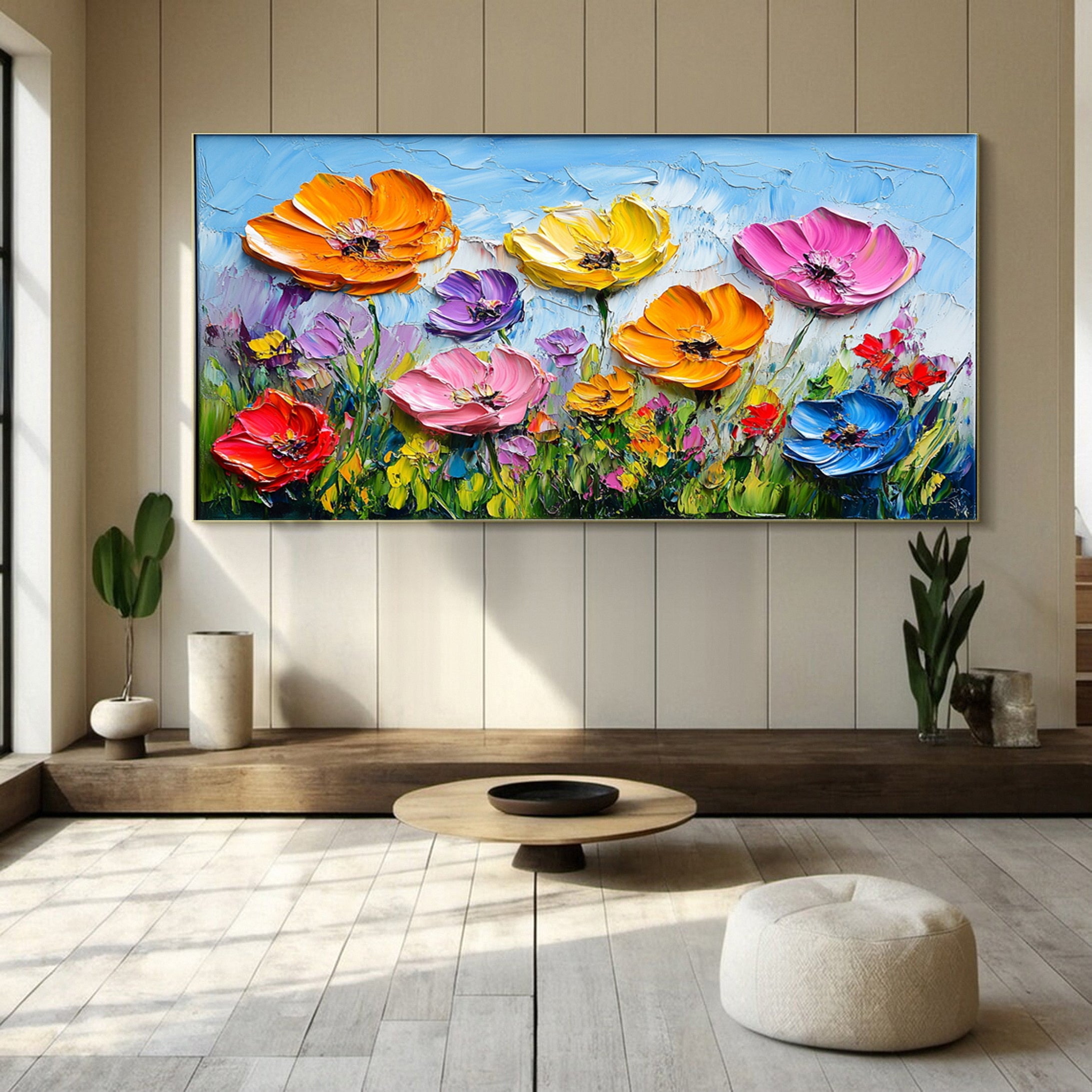 Colorful Lotus Blossom Canvas Art Hand-Painted Floral Wall Decor #FT 049