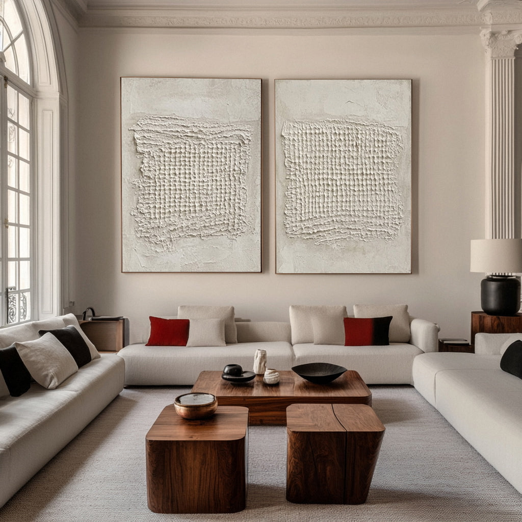 Minimalist Neutral Art with Concentrated High-Relief Grids #BGA 238