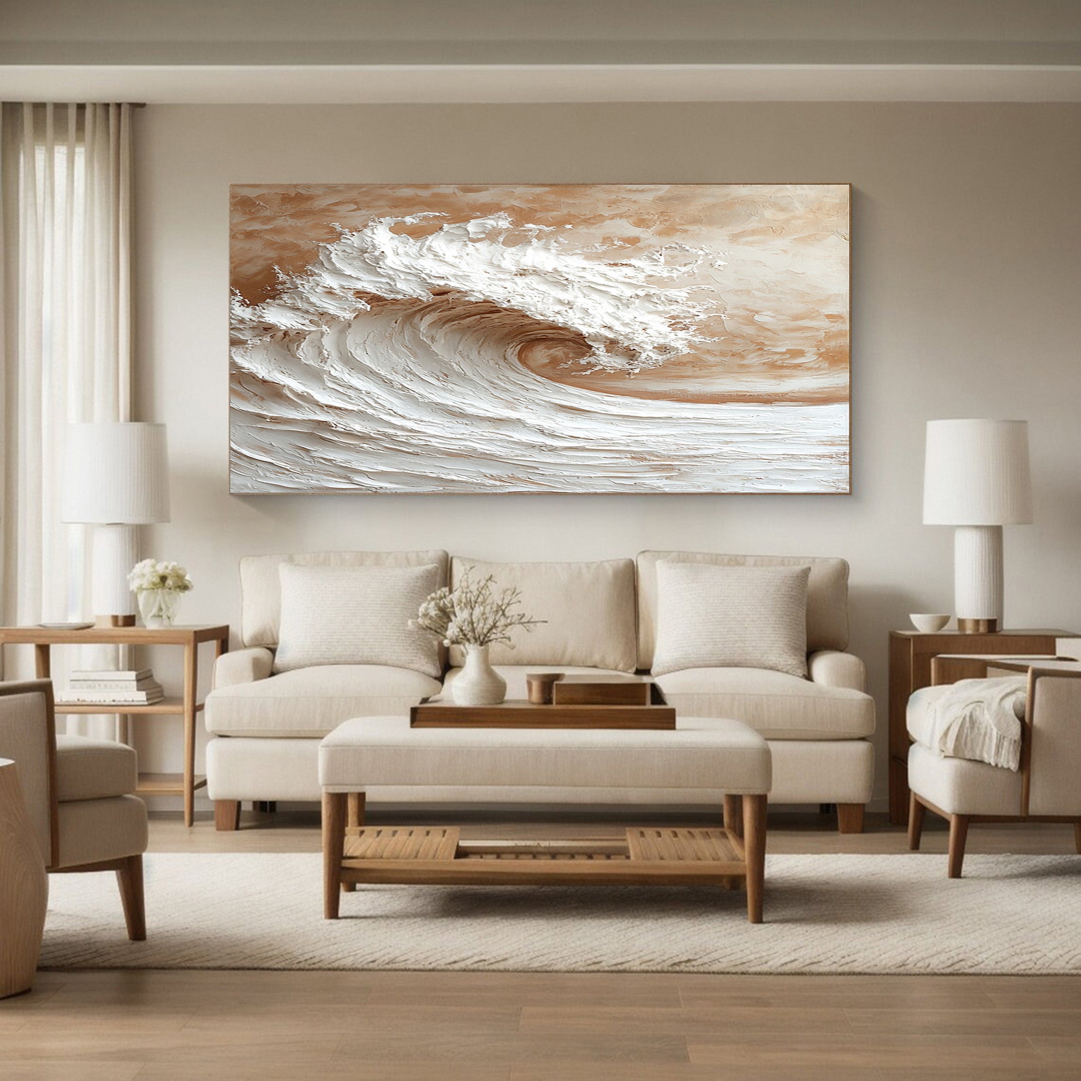 Textured Ocean Wave Canvas Art Contemporary Wall Decor #WG 036
