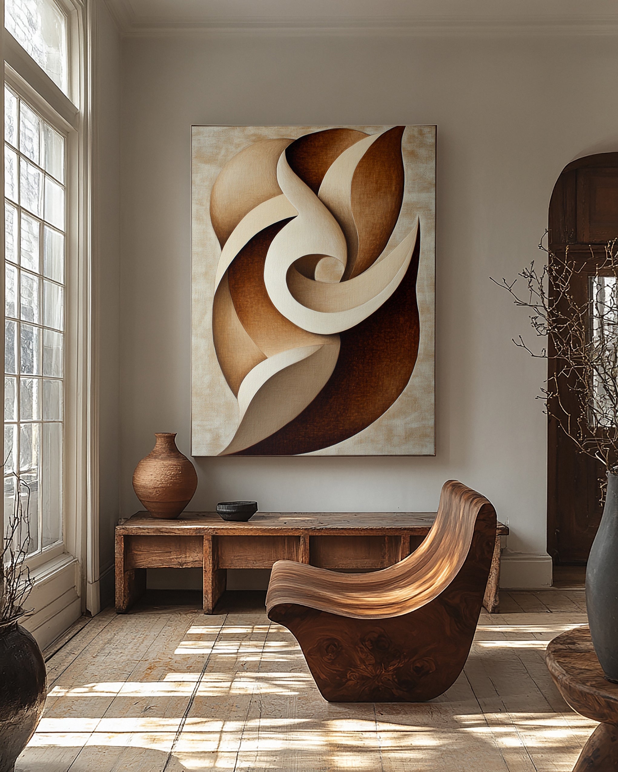 Quietude Swirl': Minimalist Abstract with Earth-Toned Movement #BGA 214