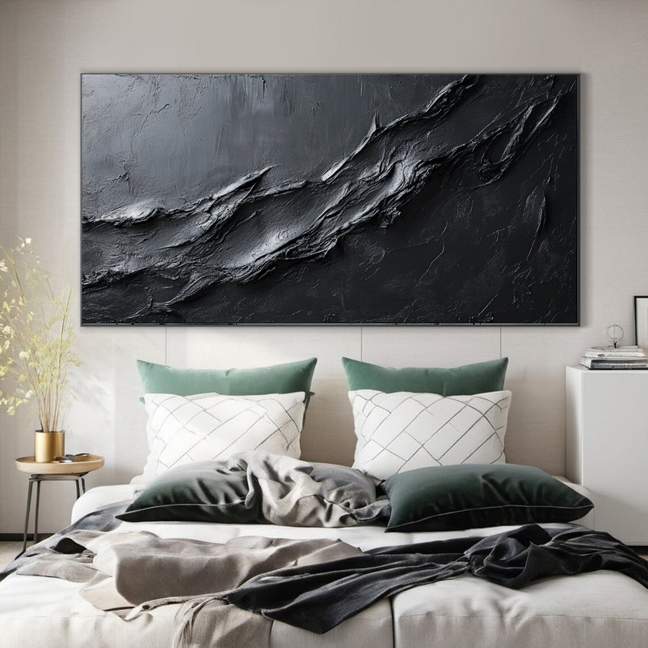 Minimalist Textured Black Abstract Art Modern Canvas for Urban Decor #BM 067