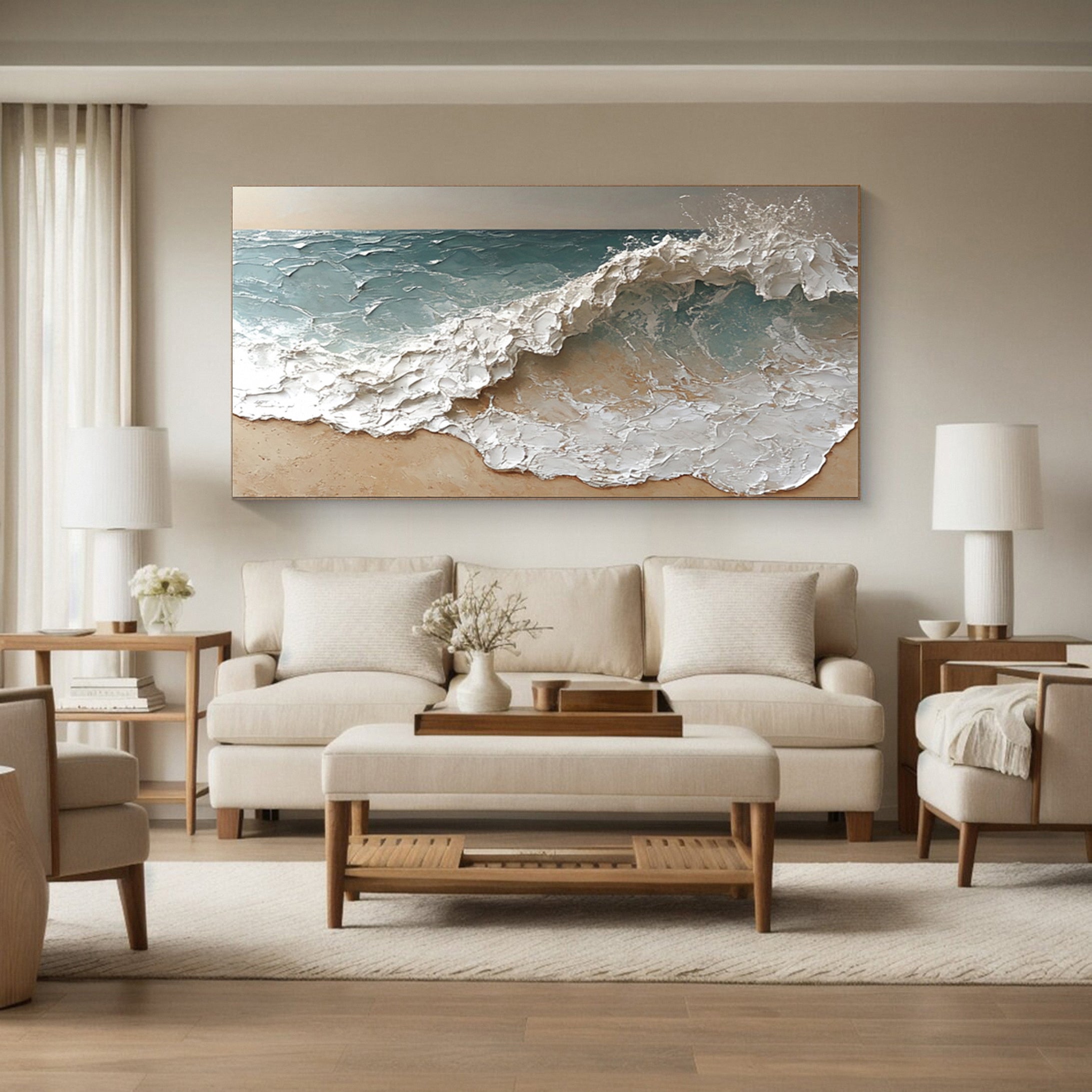 Coastal Abstract Wall Art Oversized Wave Painting Home #WG 038
