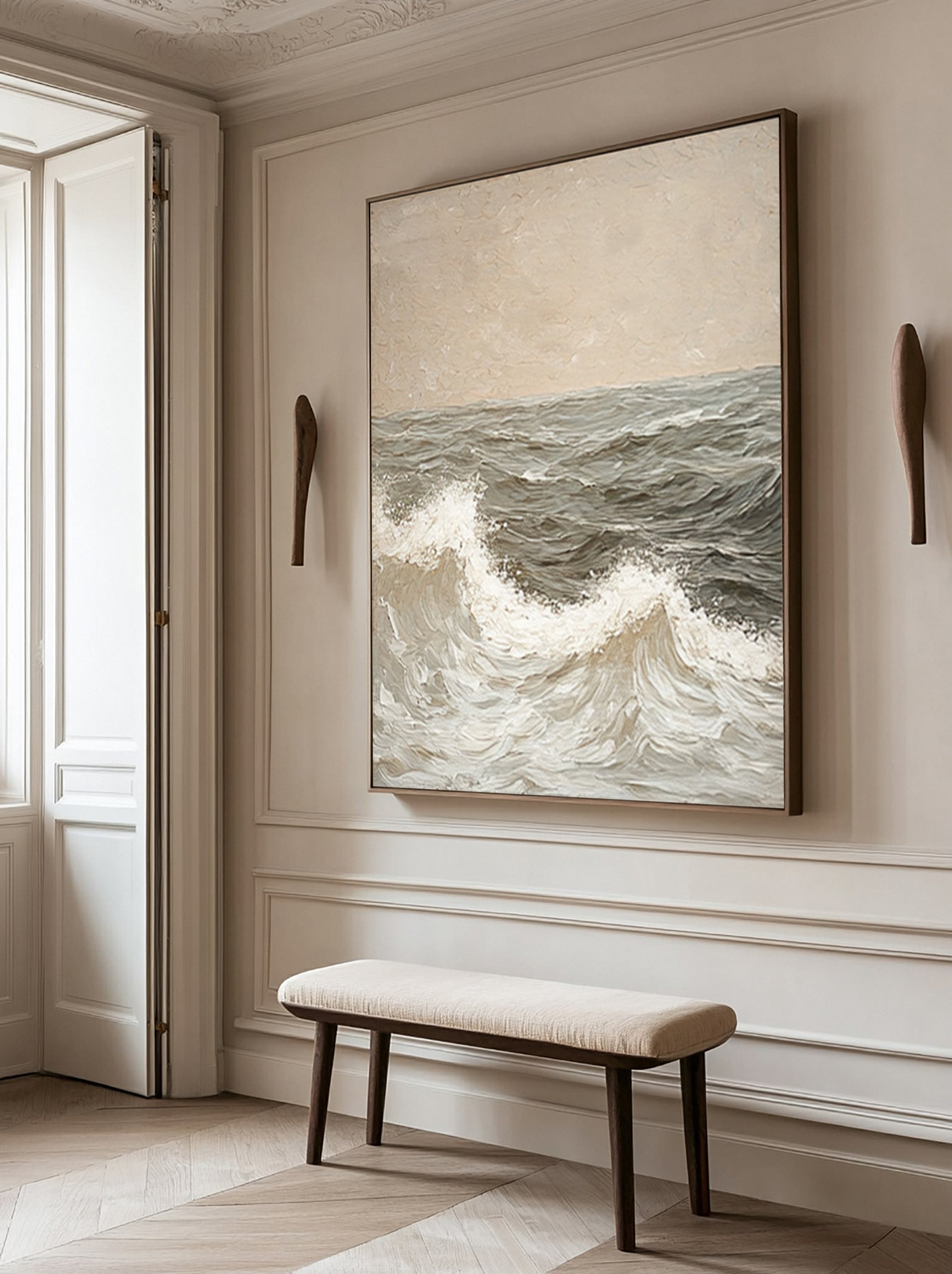 Textured Seascape Art with Subtle Wave Detail and Horizon #BGA 254