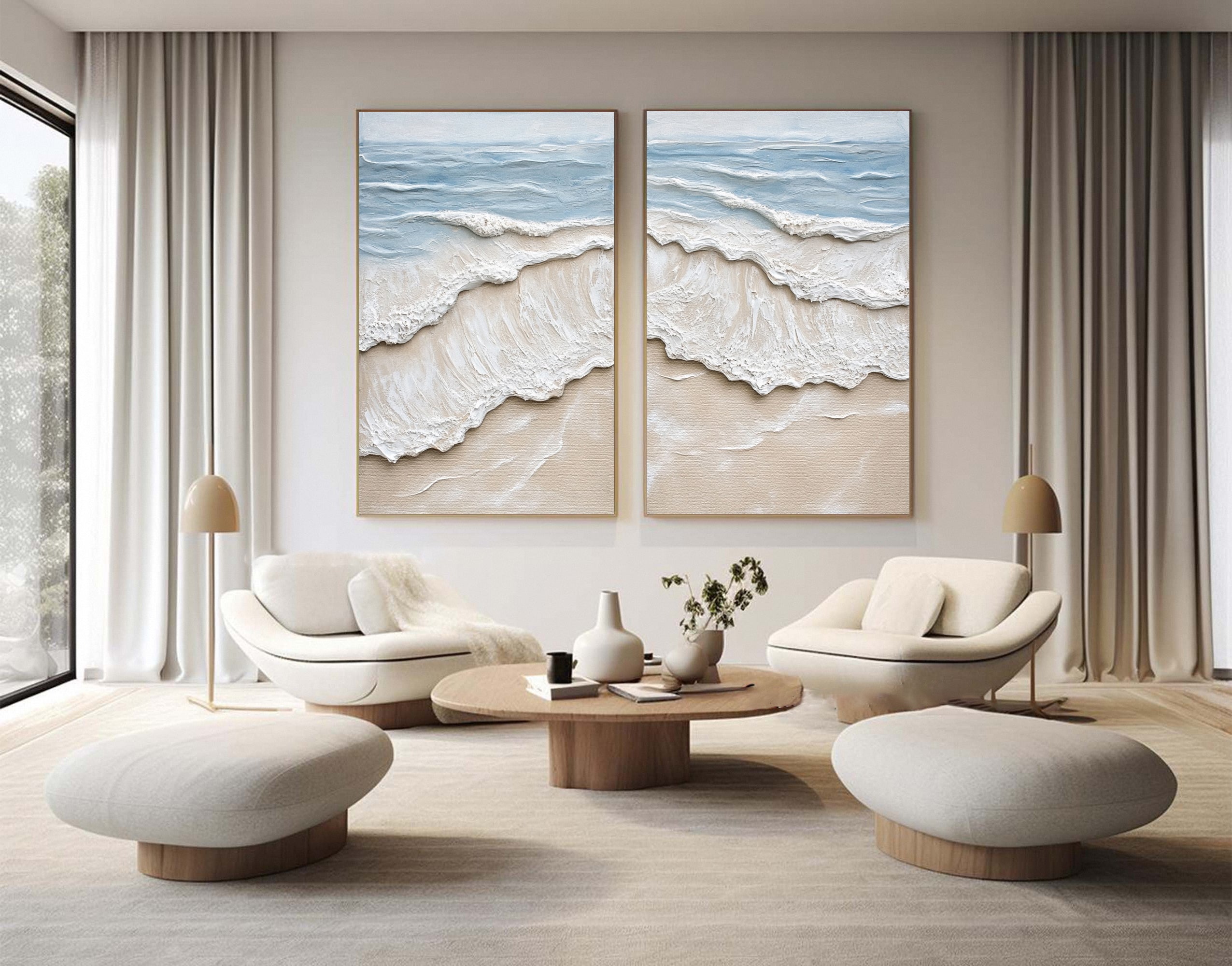 Minimalist Textured Art of Gentle Waves Meeting the Sand #BGA 275