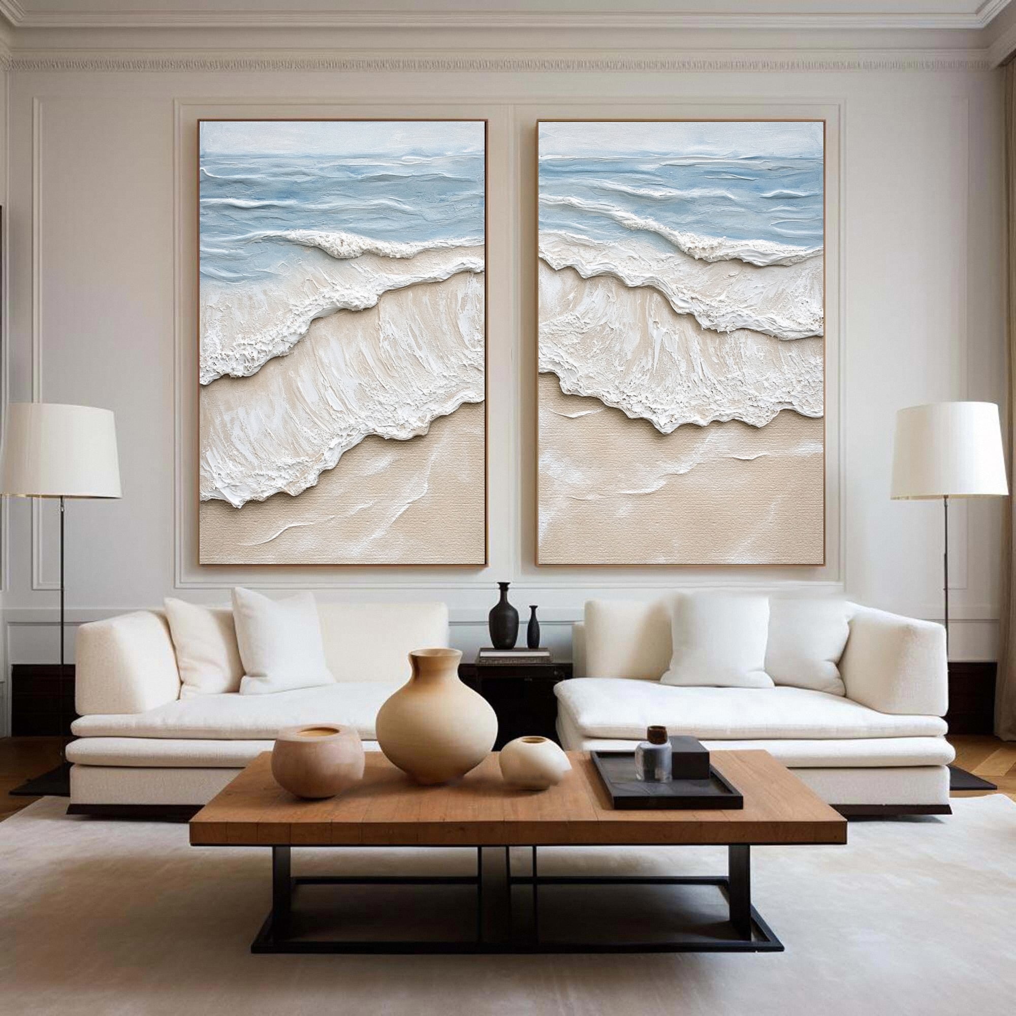 Minimalist Textured Art of Gentle Waves Meeting the Sand #BGA 275