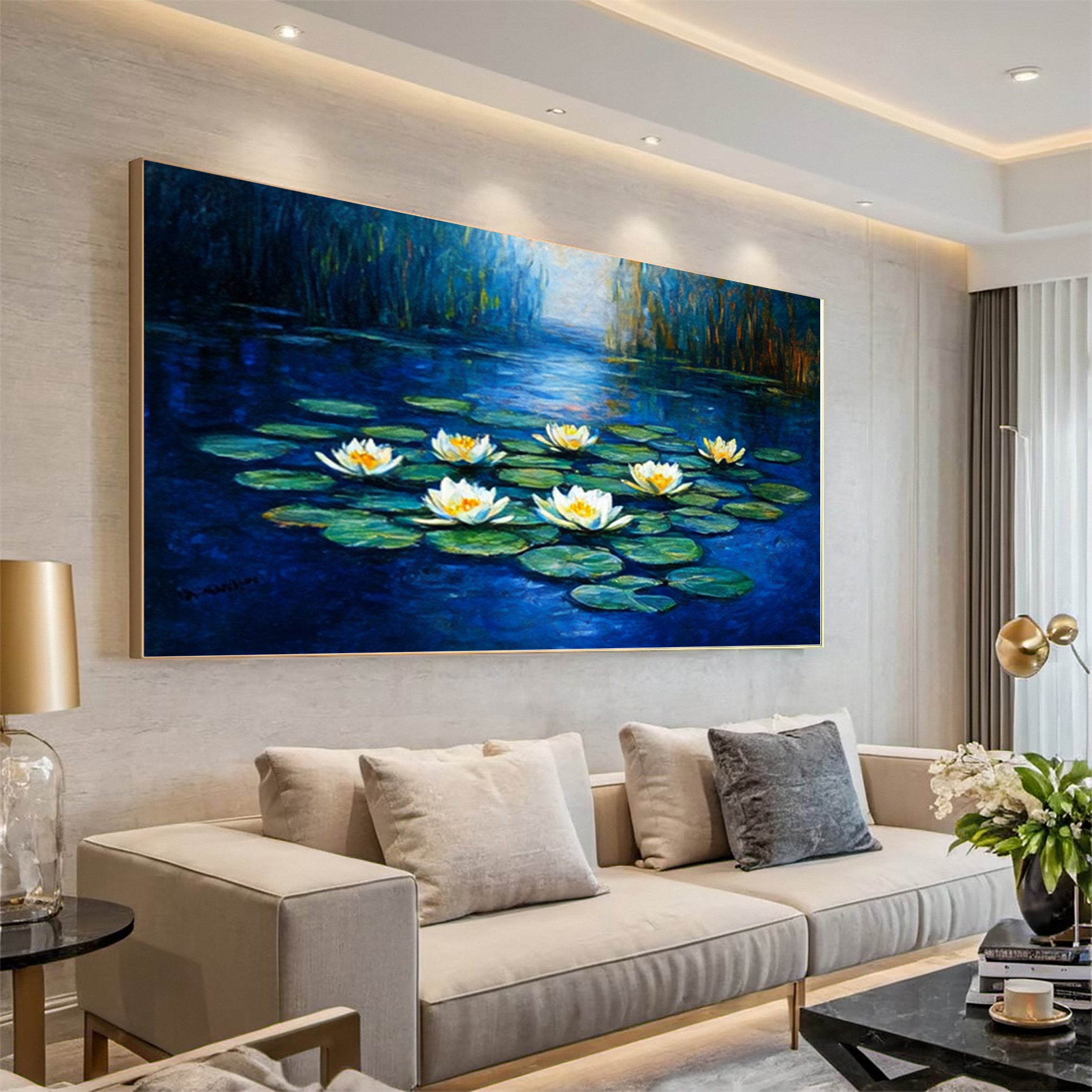 Impressionistic Style Art of Water Lilies Among Greenery #BGA 277