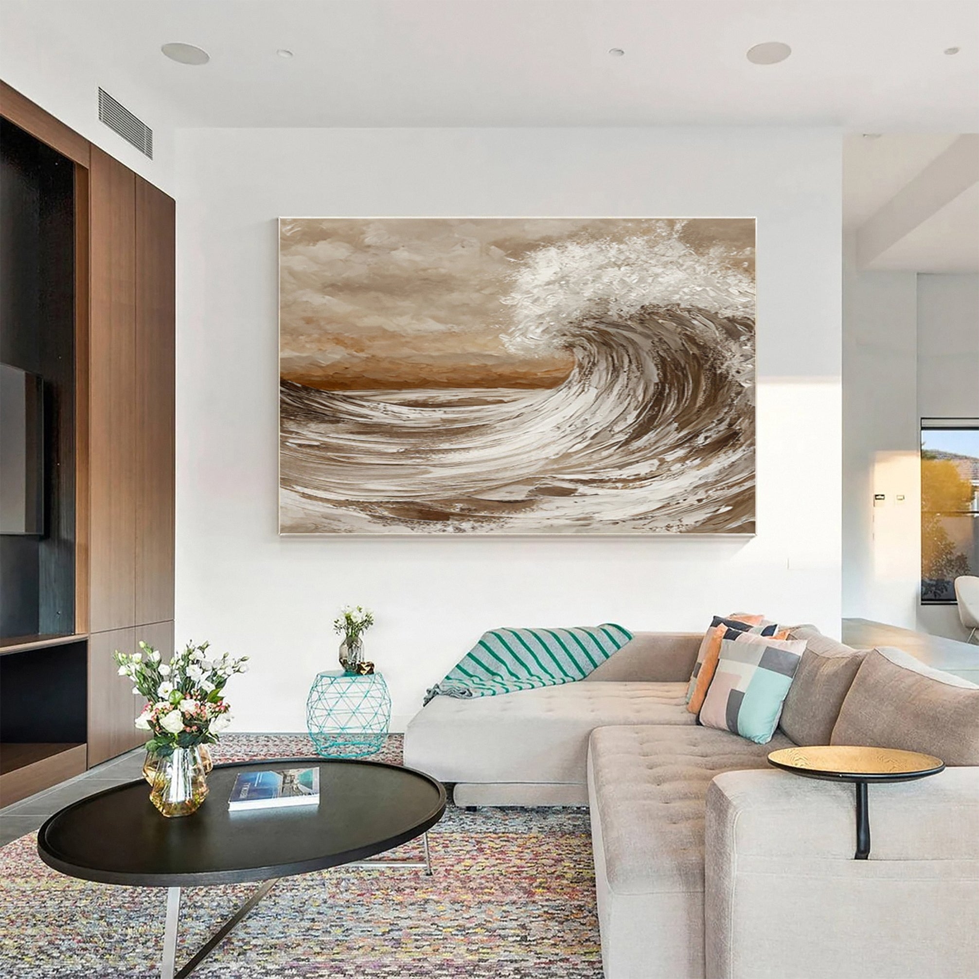 Modern Textured Seascape Canvas in Earthy Beige and White #BGA 250
