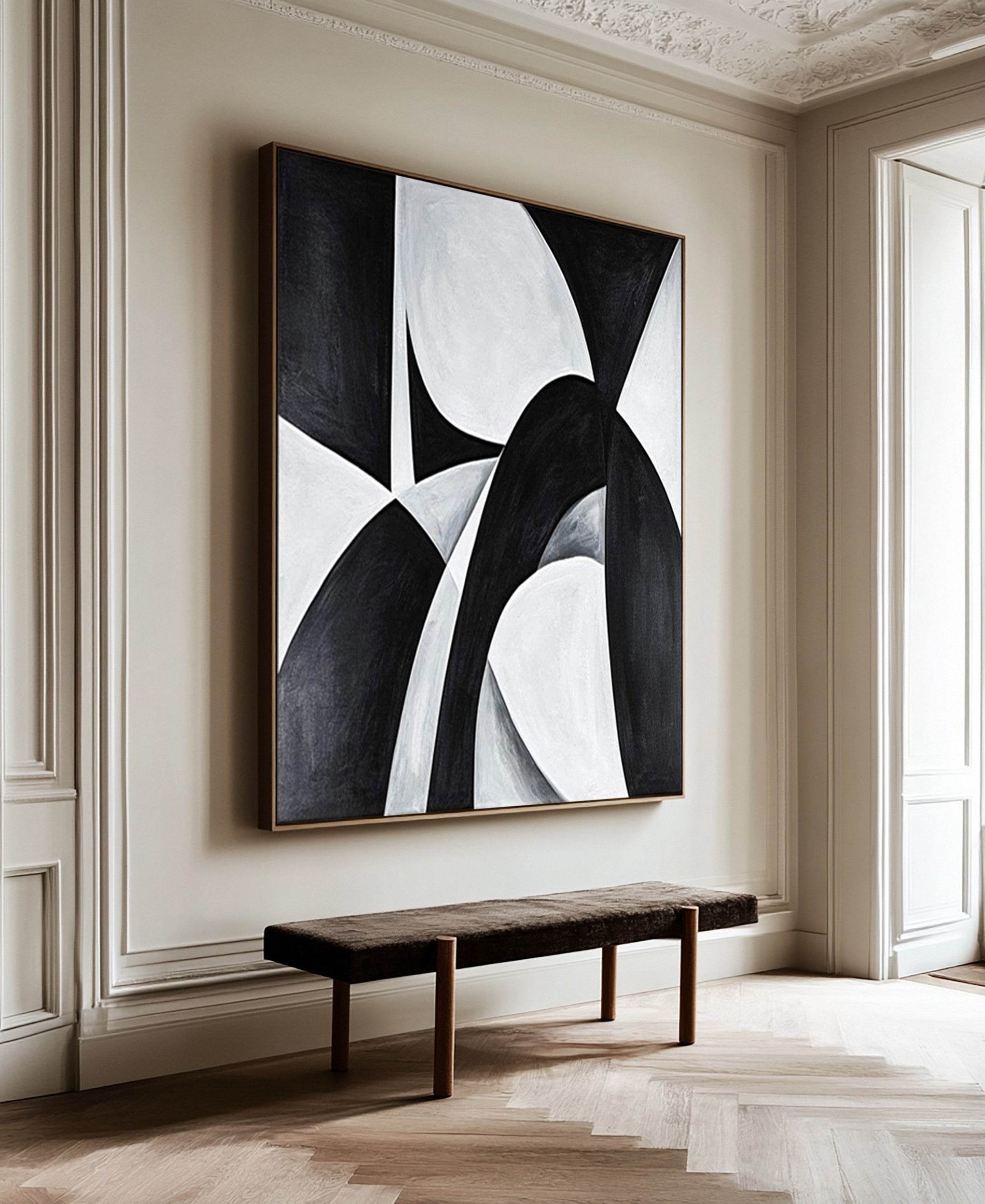 Modern Black And White Abstract Painting with Bold Shapes #BGA 253