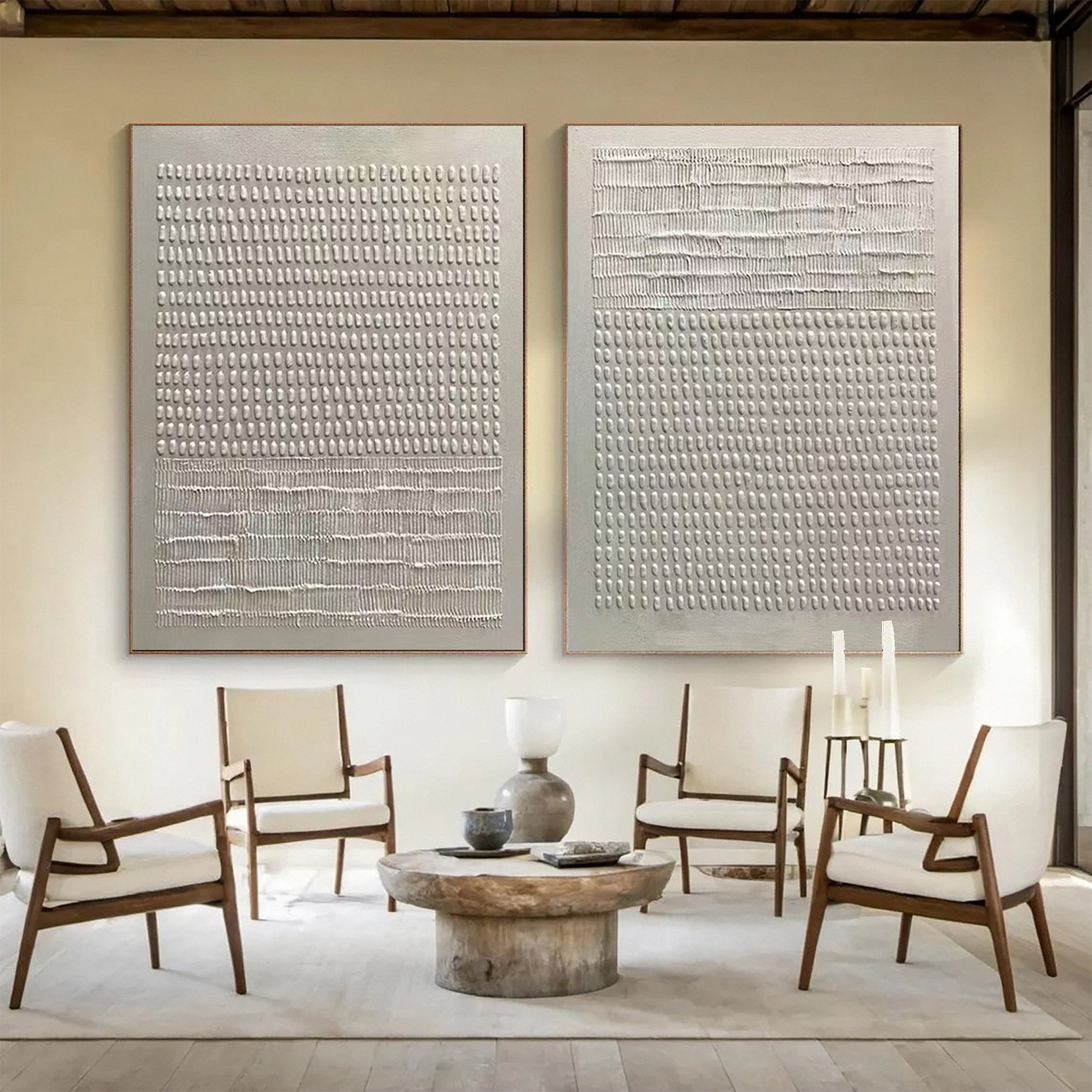 Abstract Diptych with Textured Bands and Vertical Details #BGA 259