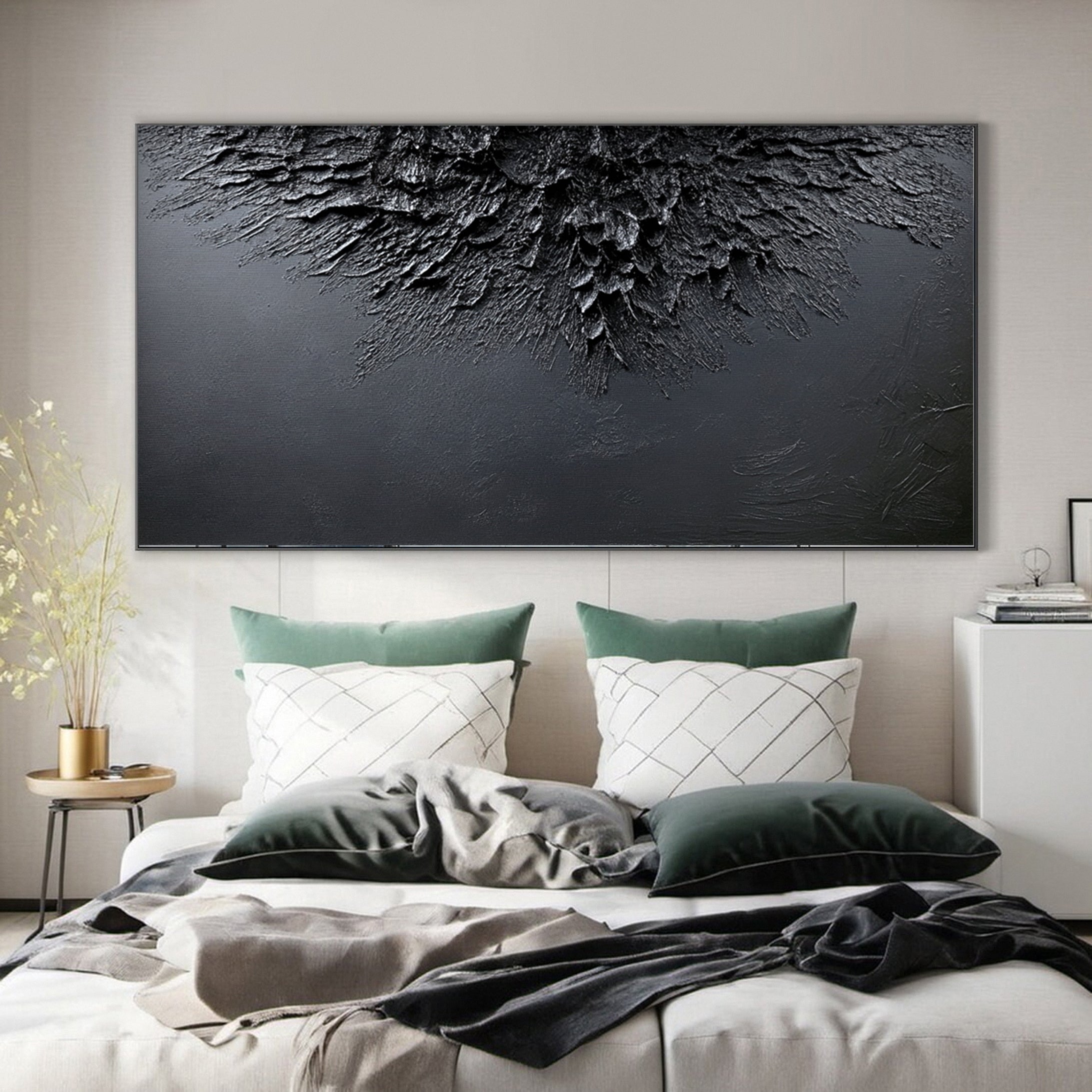 Minimalist Textured Black Abstract Art Modern Canvas for Urban Decor #BM 068