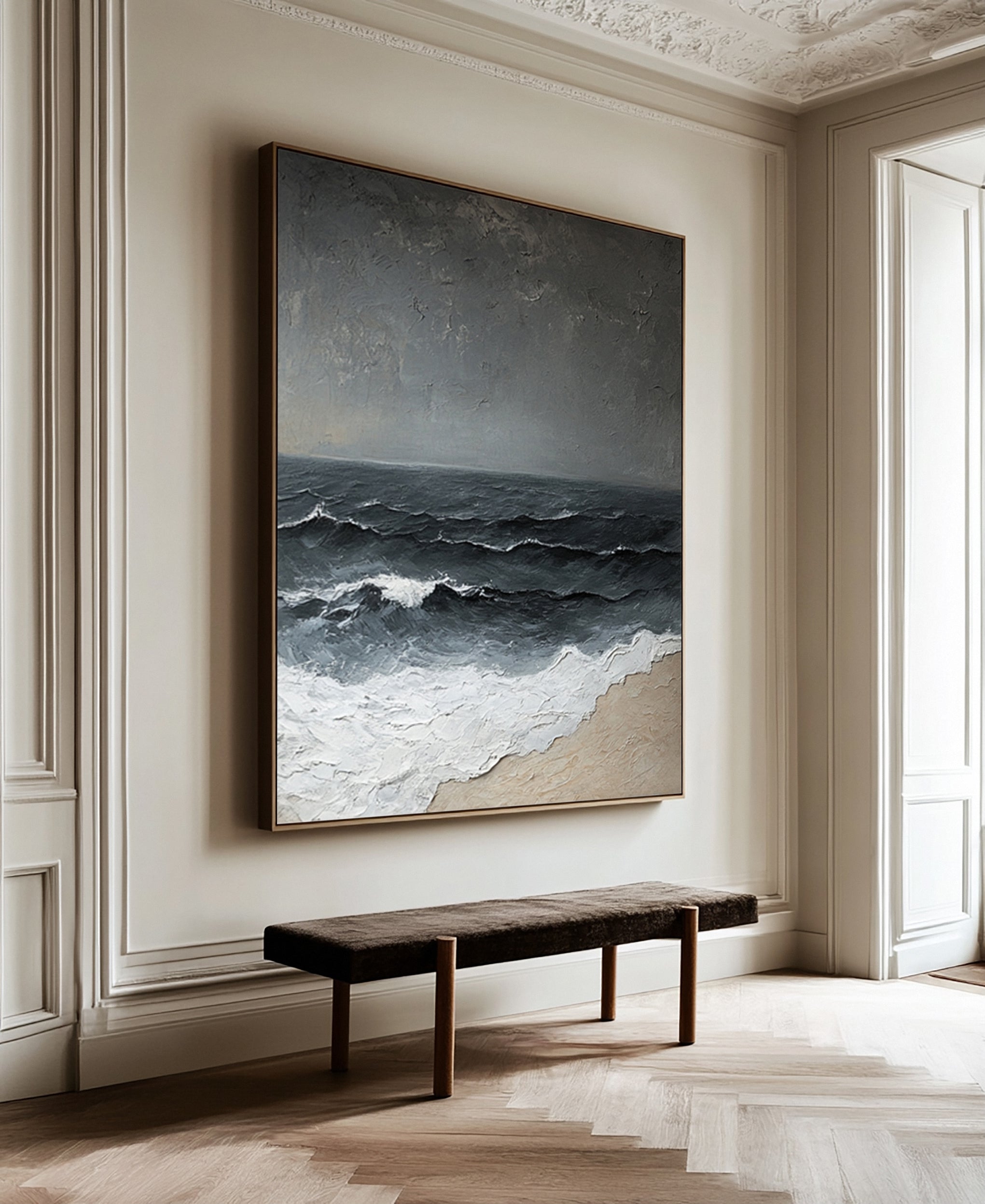 Textured Wave Art with Approaching Storm and Sandy Beach #BGA 262