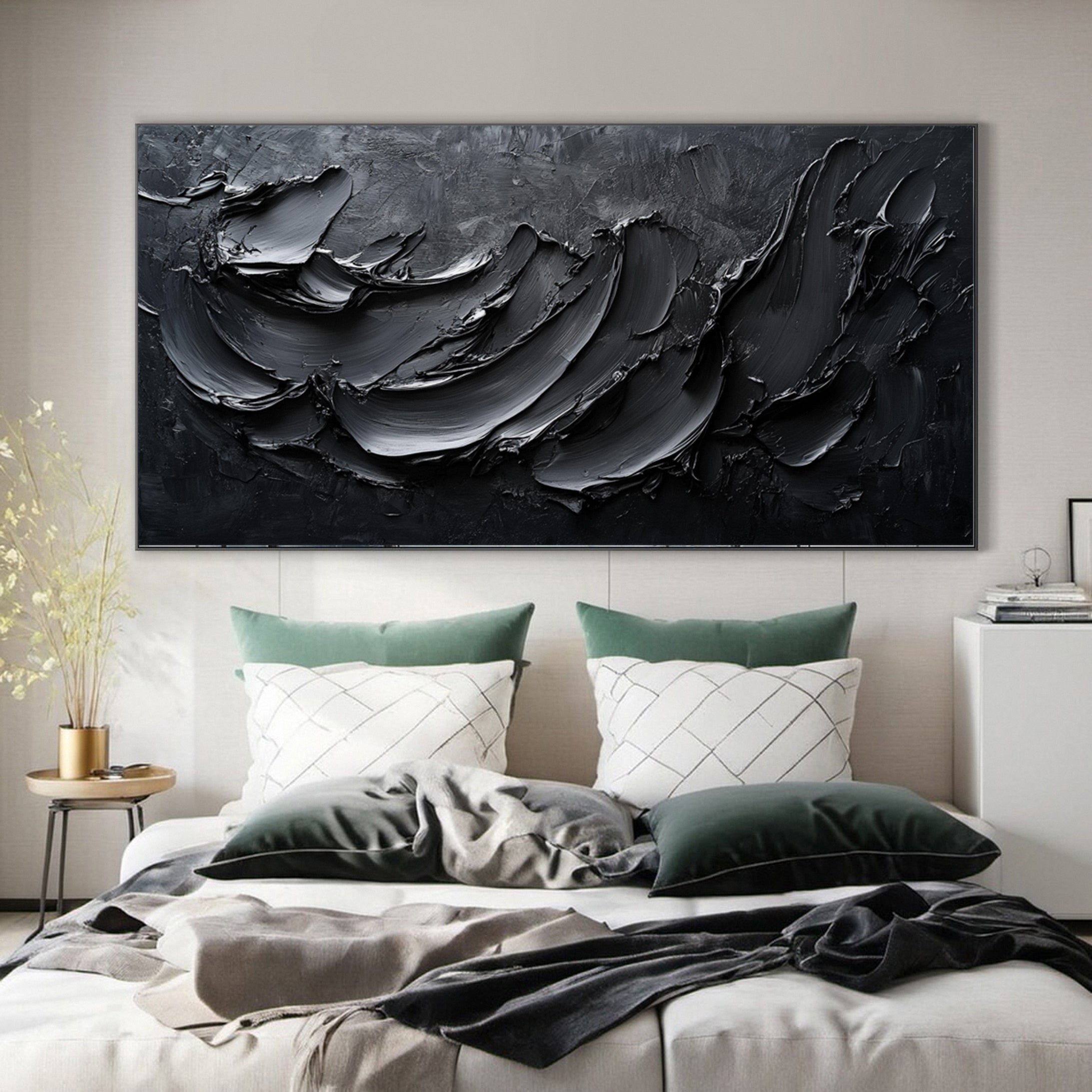 Minimalist Textured Black Abstract Art Modern Canvas for Urban Decor #BM 065
