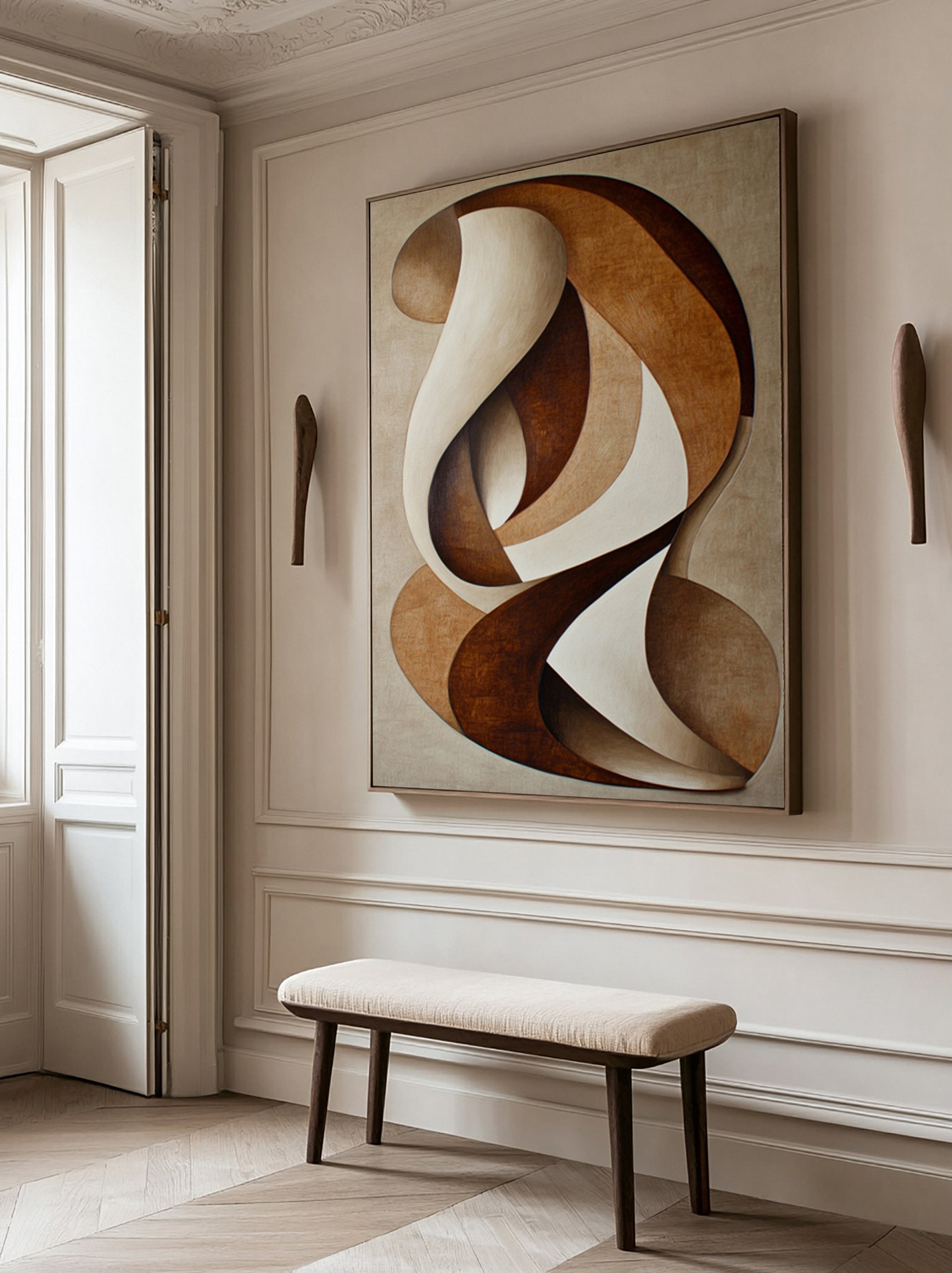 Neutral Embrace: Modern Abstract with Intertwined Ribbon Shapes #BGA 213