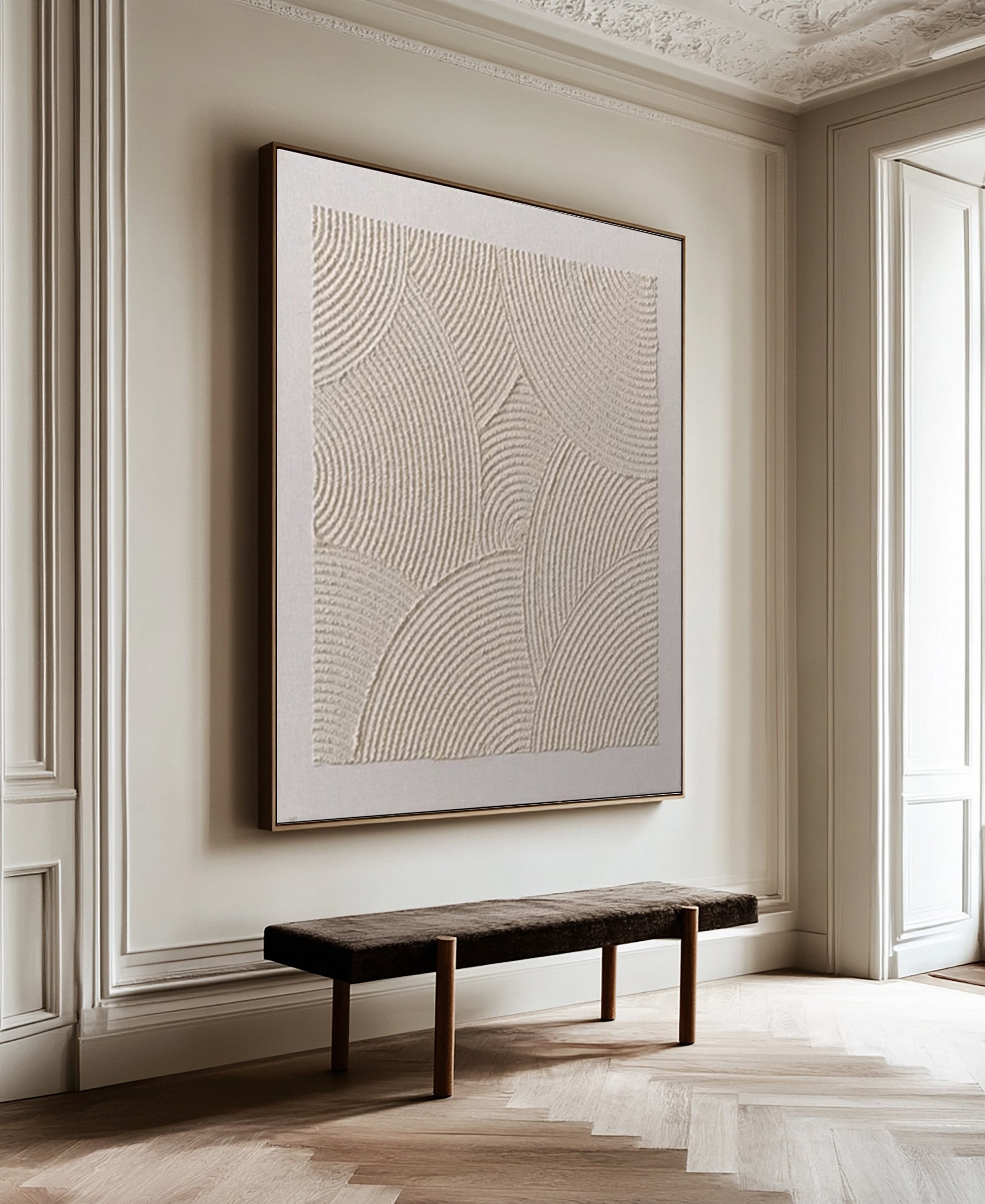Modern Beige Abstract Canvas with Textured Petal-like Forms #BGA 231