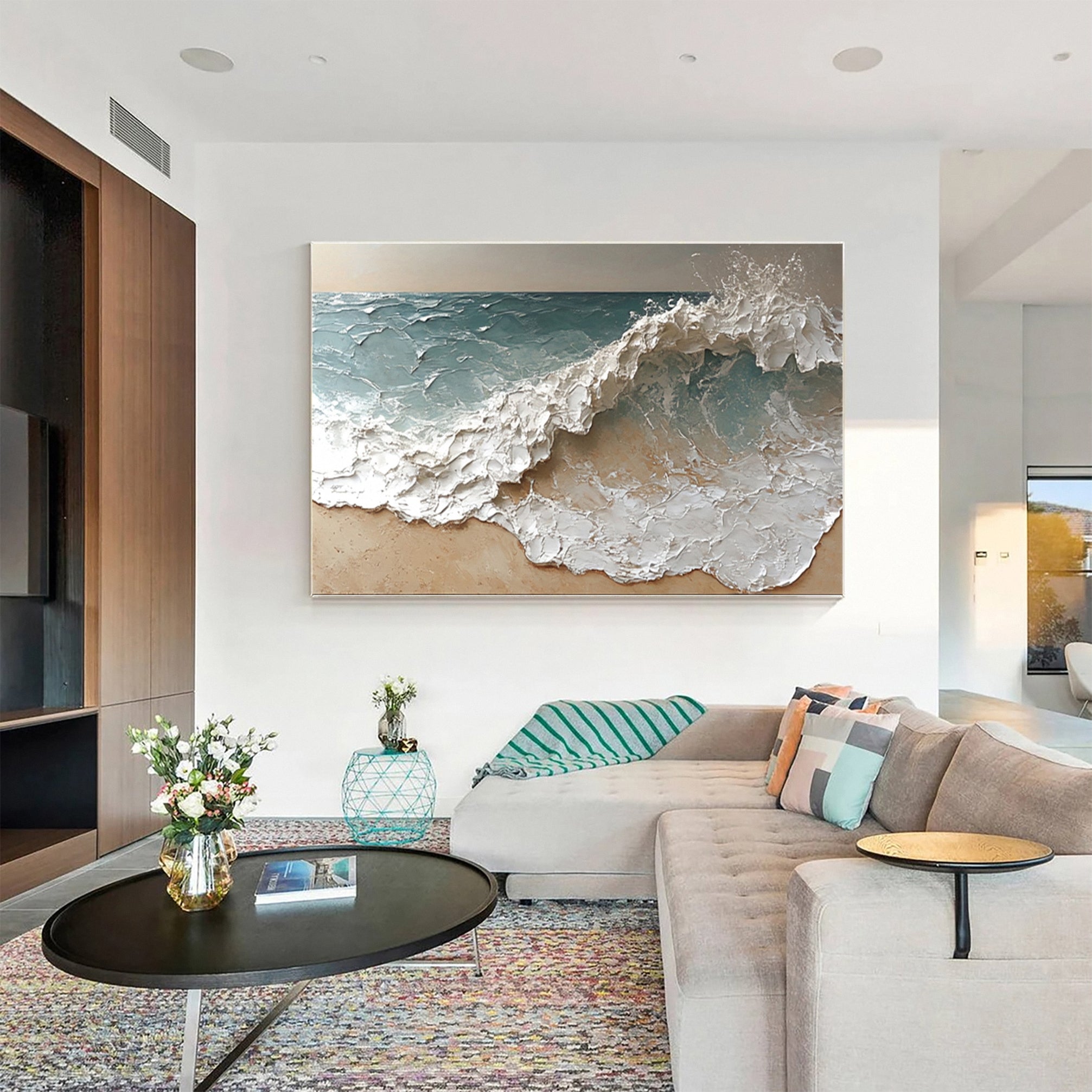 Coastal Abstract Wall Art Oversized Wave Painting Home #WG 038