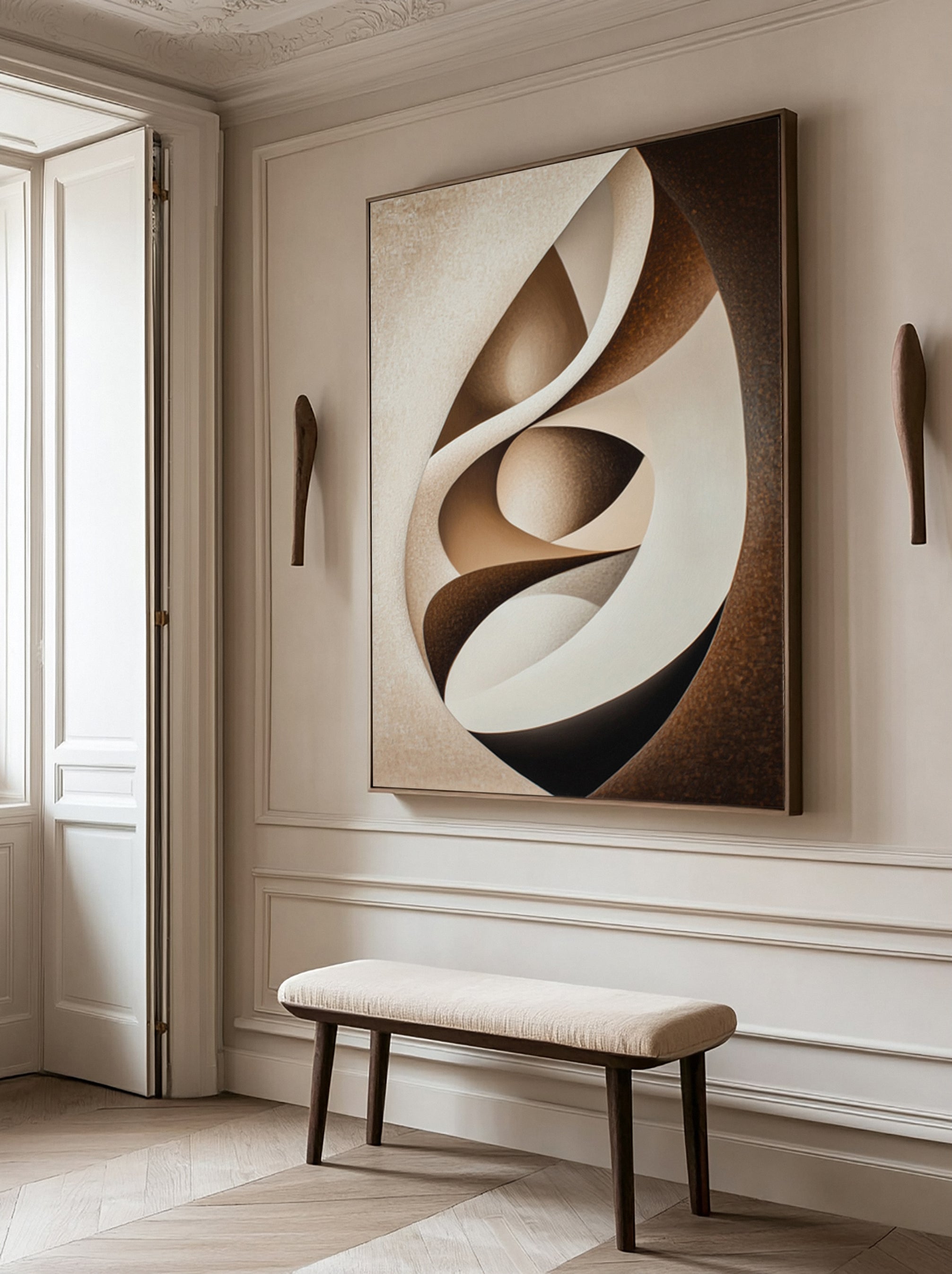 Minimalist Abstract with Earth-Toned Movement in an Oval #BGA 215