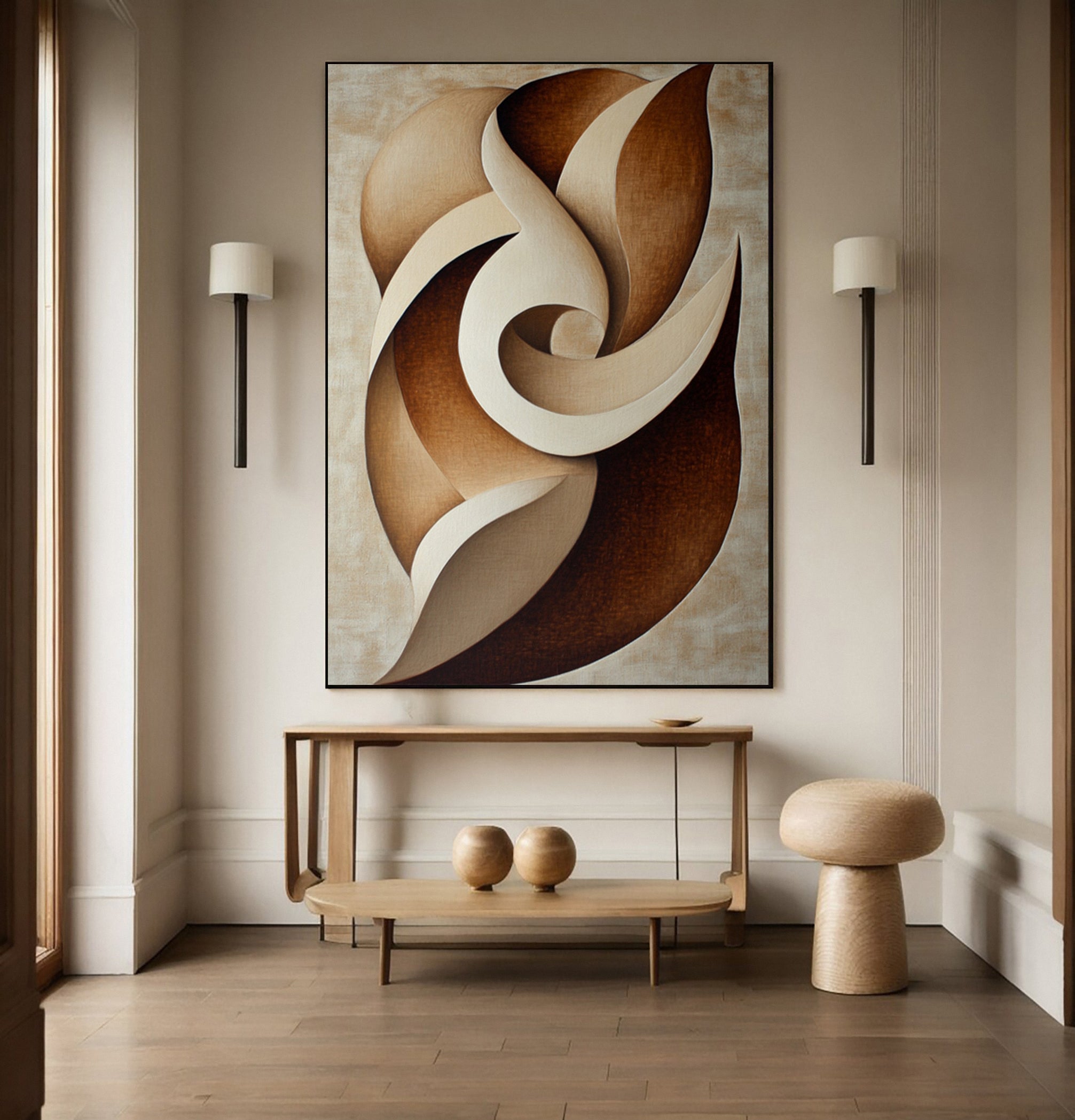 Quietude Swirl': Minimalist Abstract with Earth-Toned Movement #BGA 214