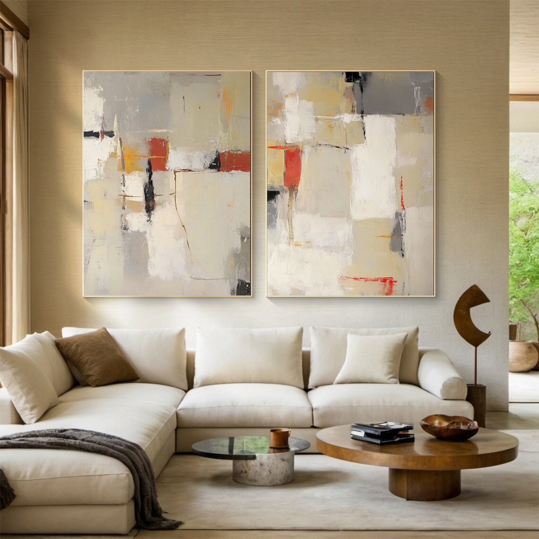 Contemporary Abstract Canvas Art Set Neutral Tones with Bold Accents #BBS 013