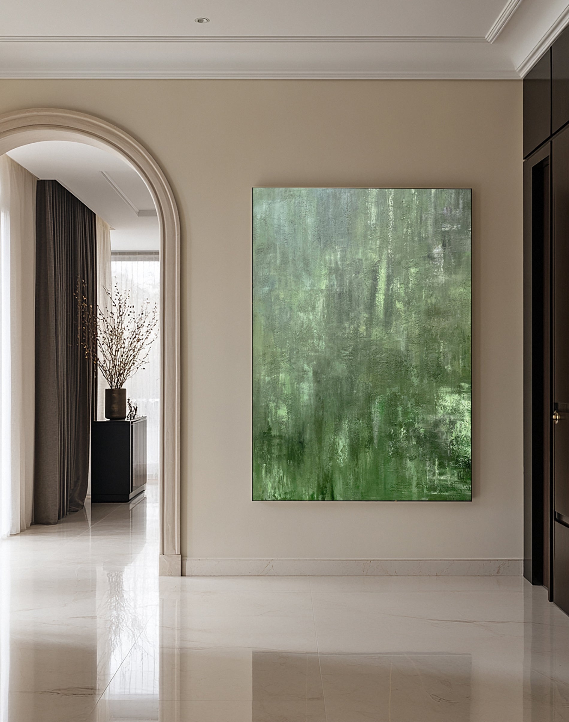 Minimalist Abstract with Textured Brushstrokes in Calm Greens #BGA 216