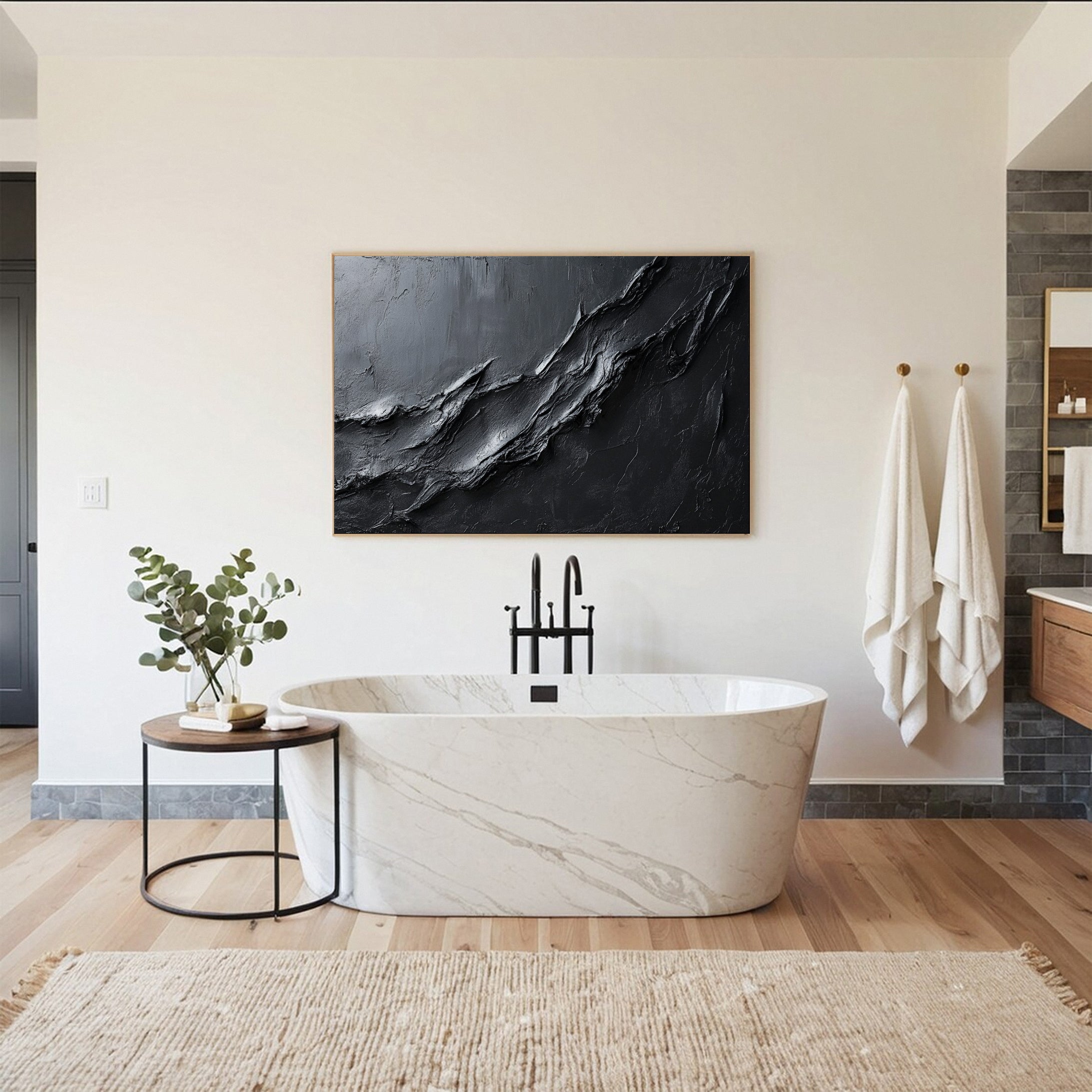 Minimalist Textured Black Abstract Art Modern Canvas for Urban Decor #BM 067