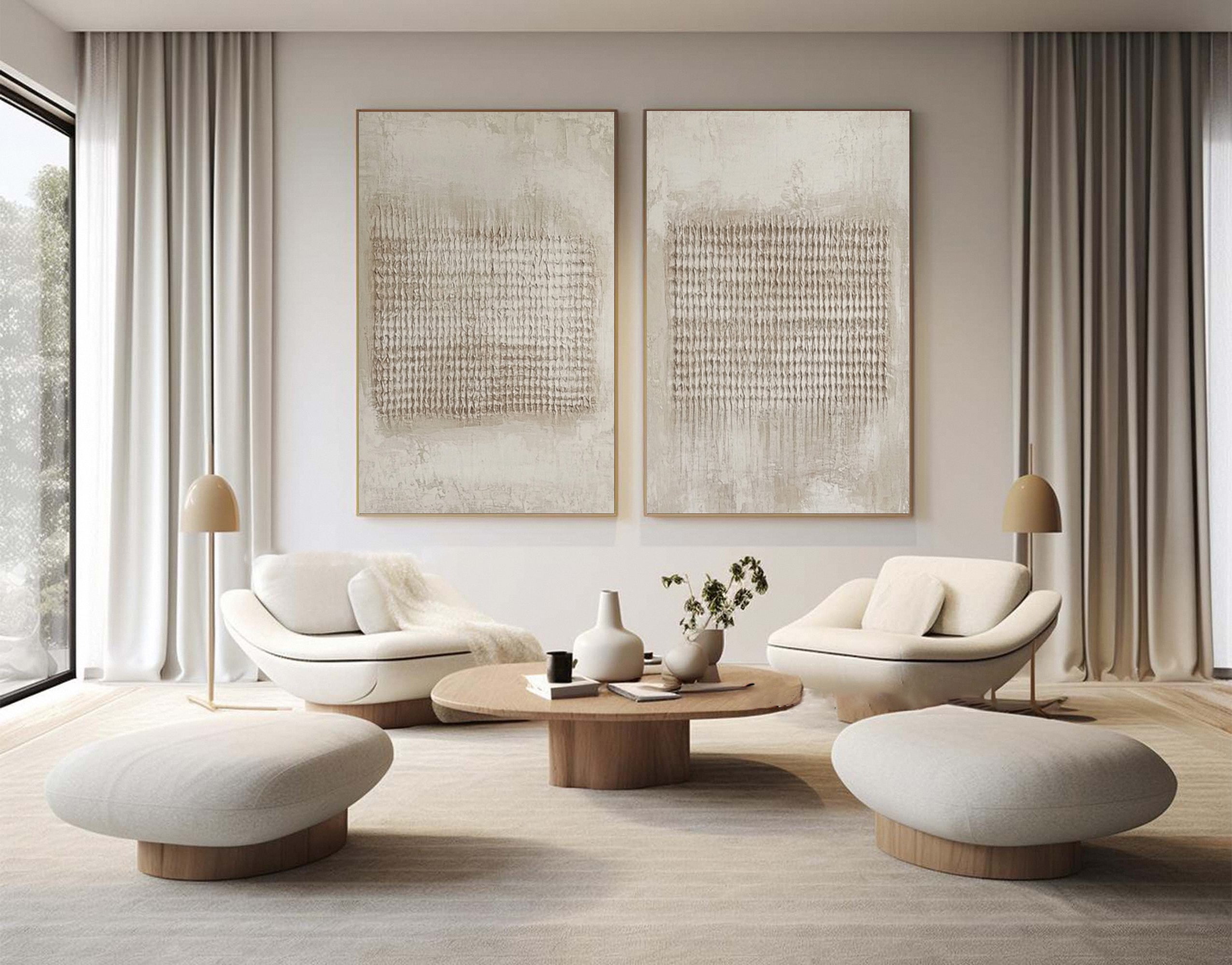 Modern Abstract Diptych with Textured Vertical Inscriptions #BGA 240