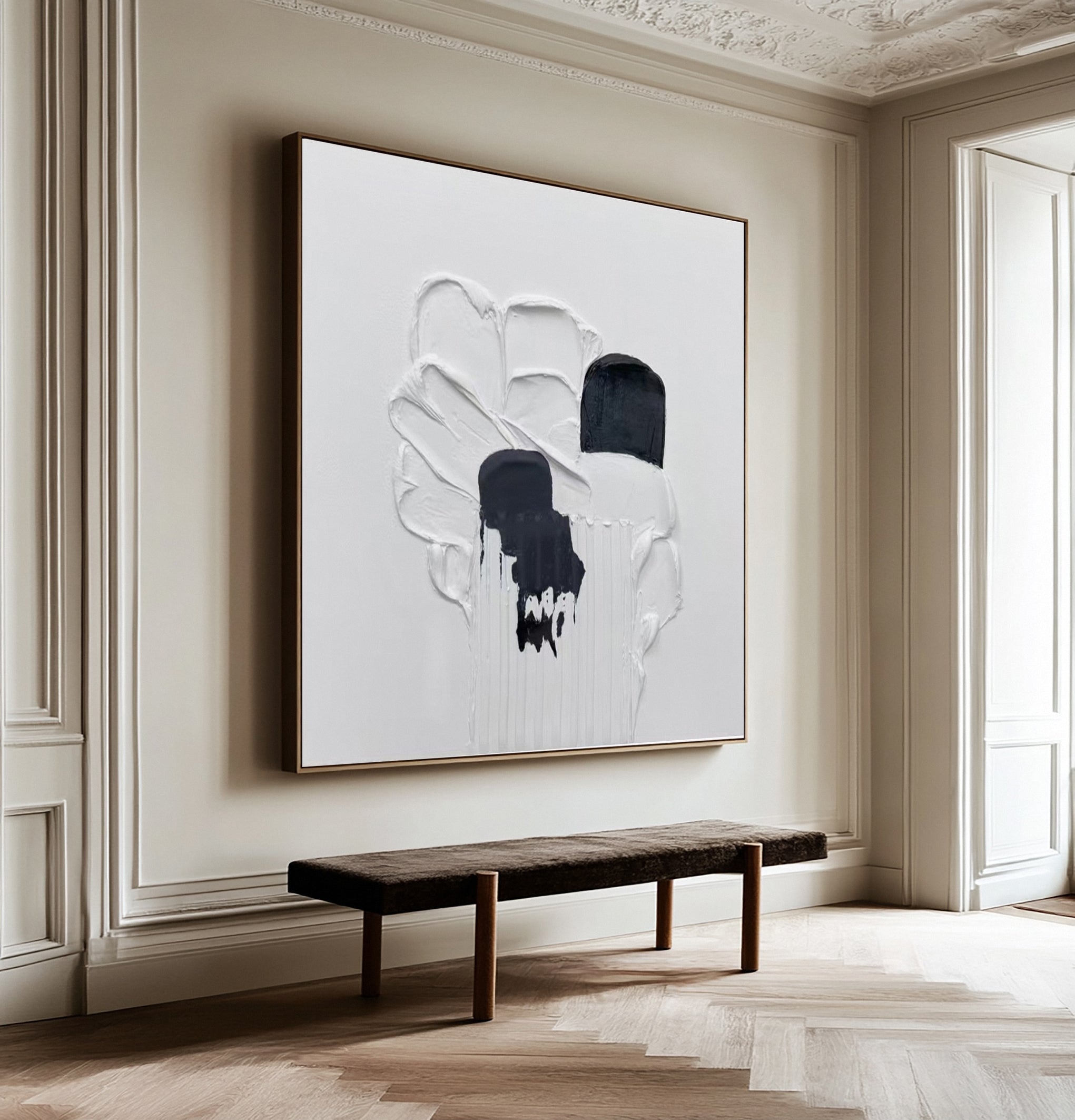 Minimalist Art with 3D White Texture and Flowing Black Forms #BGA 249