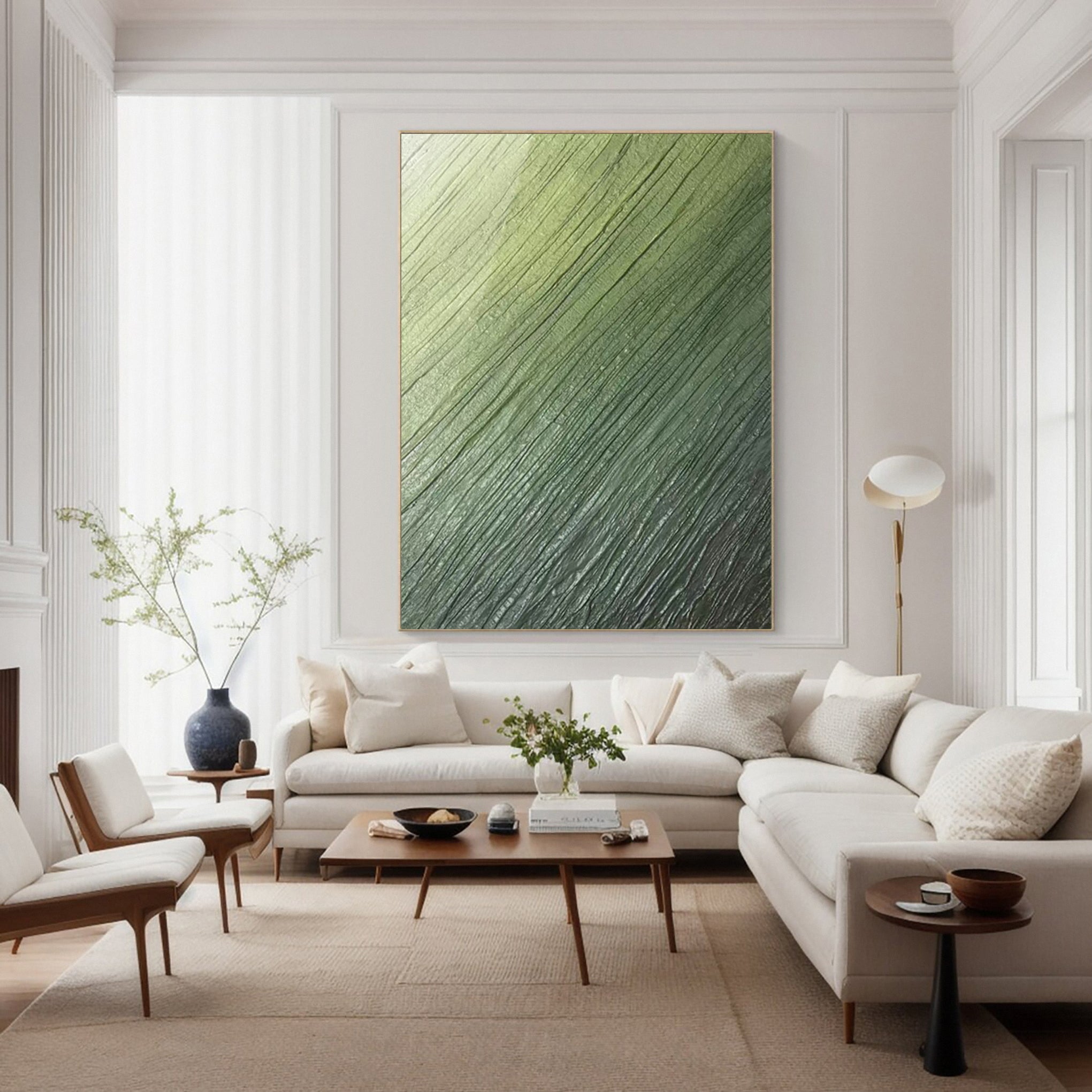Contemporary Abstract Painting with Diagonal Green Striations #BGA 257