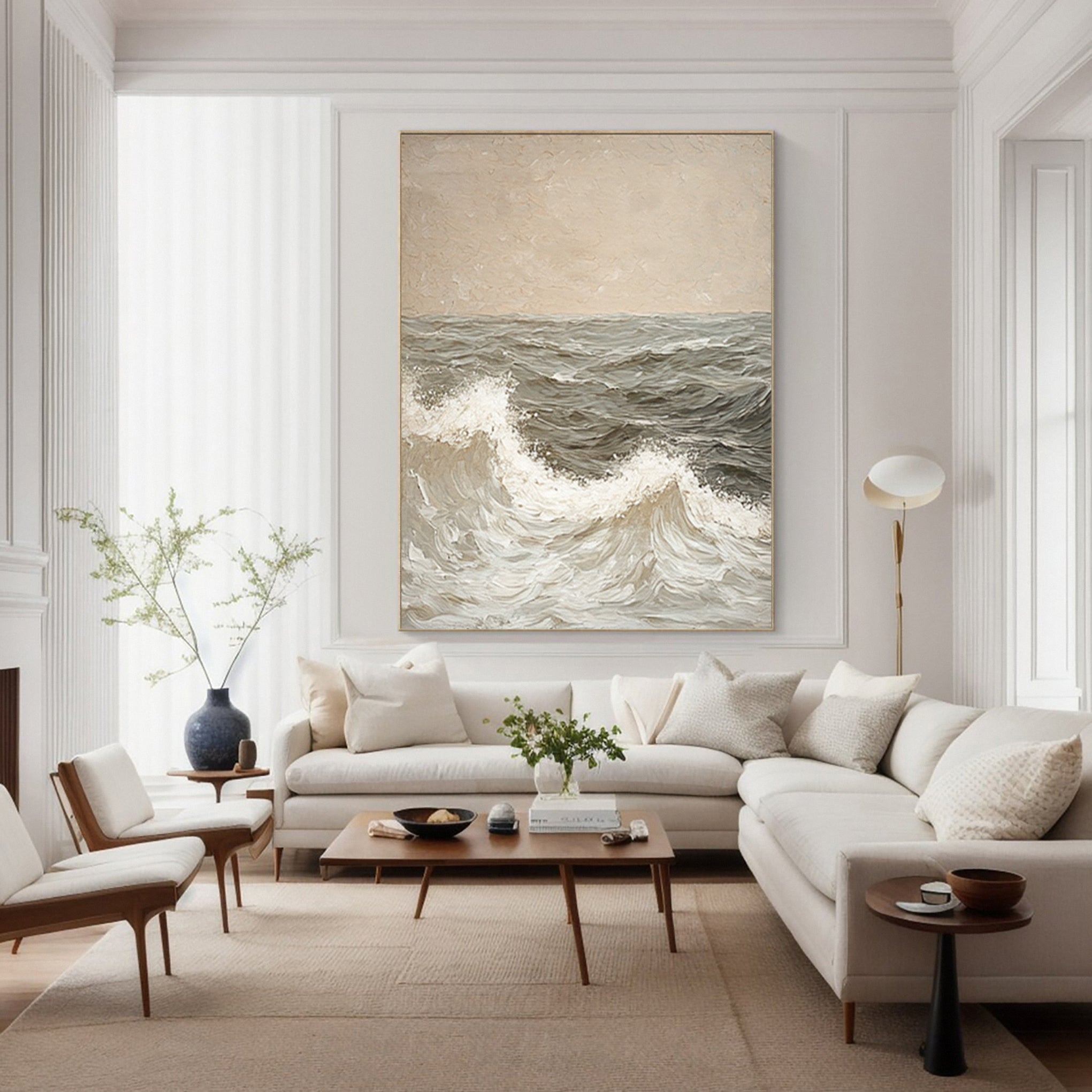 Textured Seascape Art with Subtle Wave Detail and Horizon #BGA 254