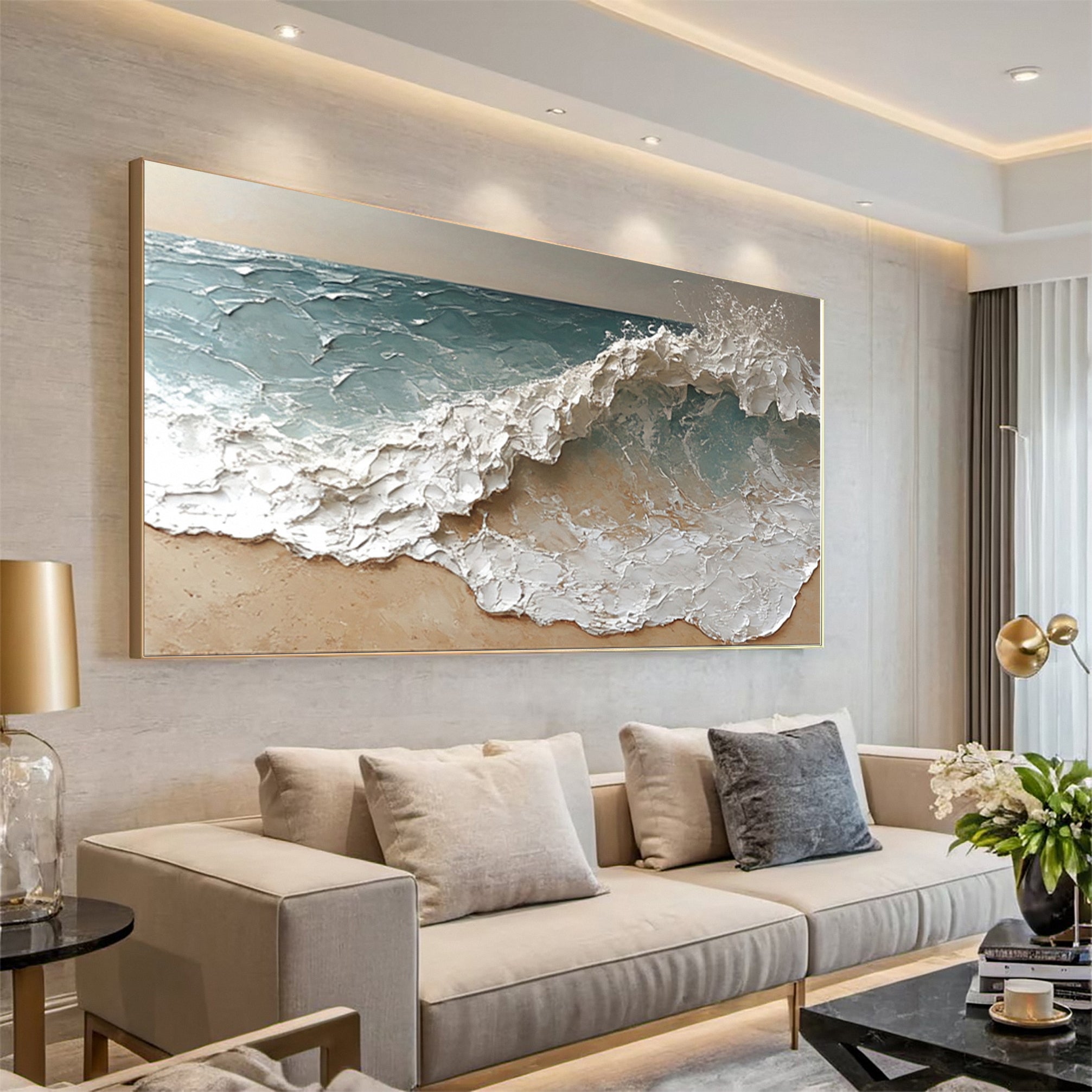 Coastal Abstract Wall Art Oversized Wave Painting Home #WG 038
