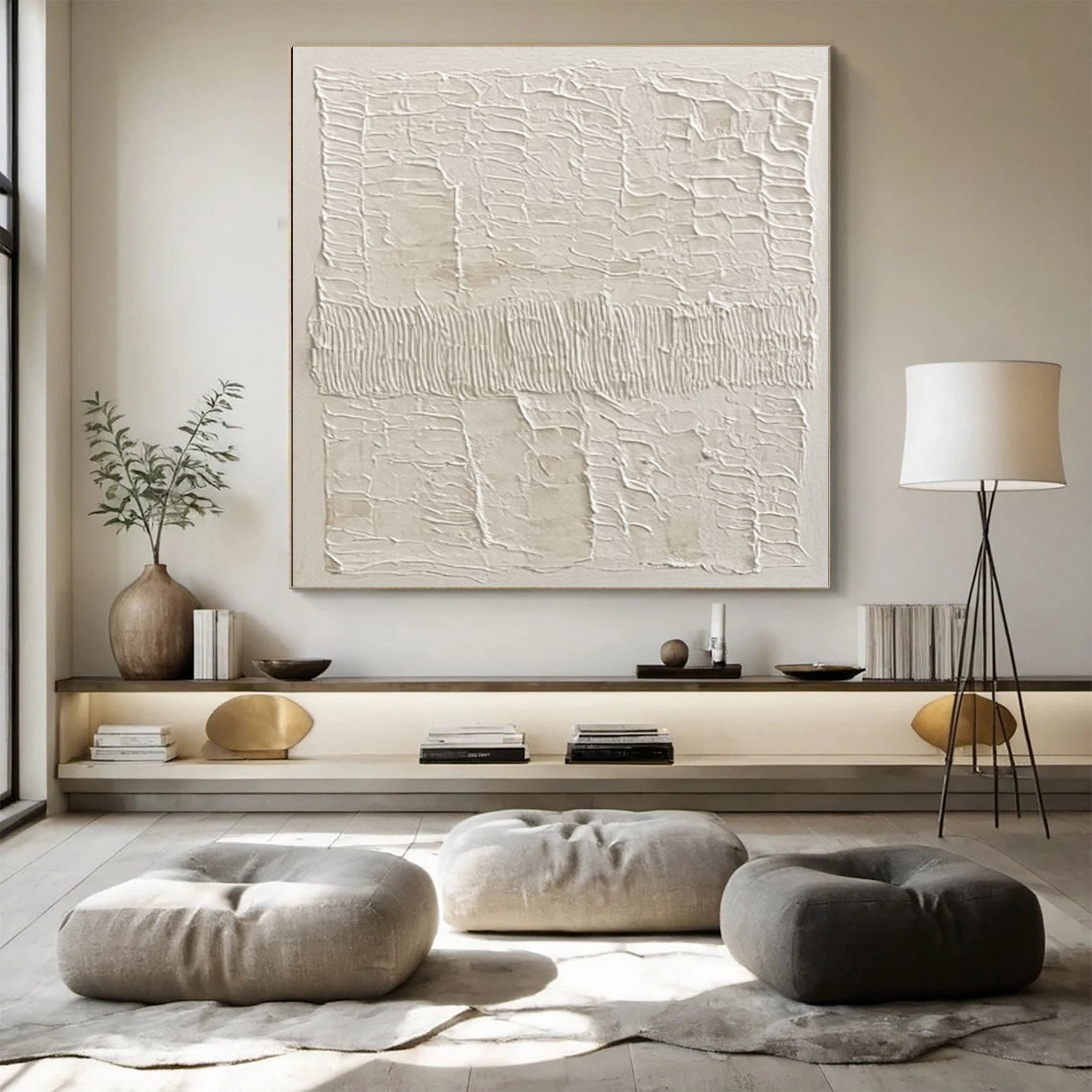 Minimalist Neutral Art with Varied Horizontal Tactile Bands #BGA 236