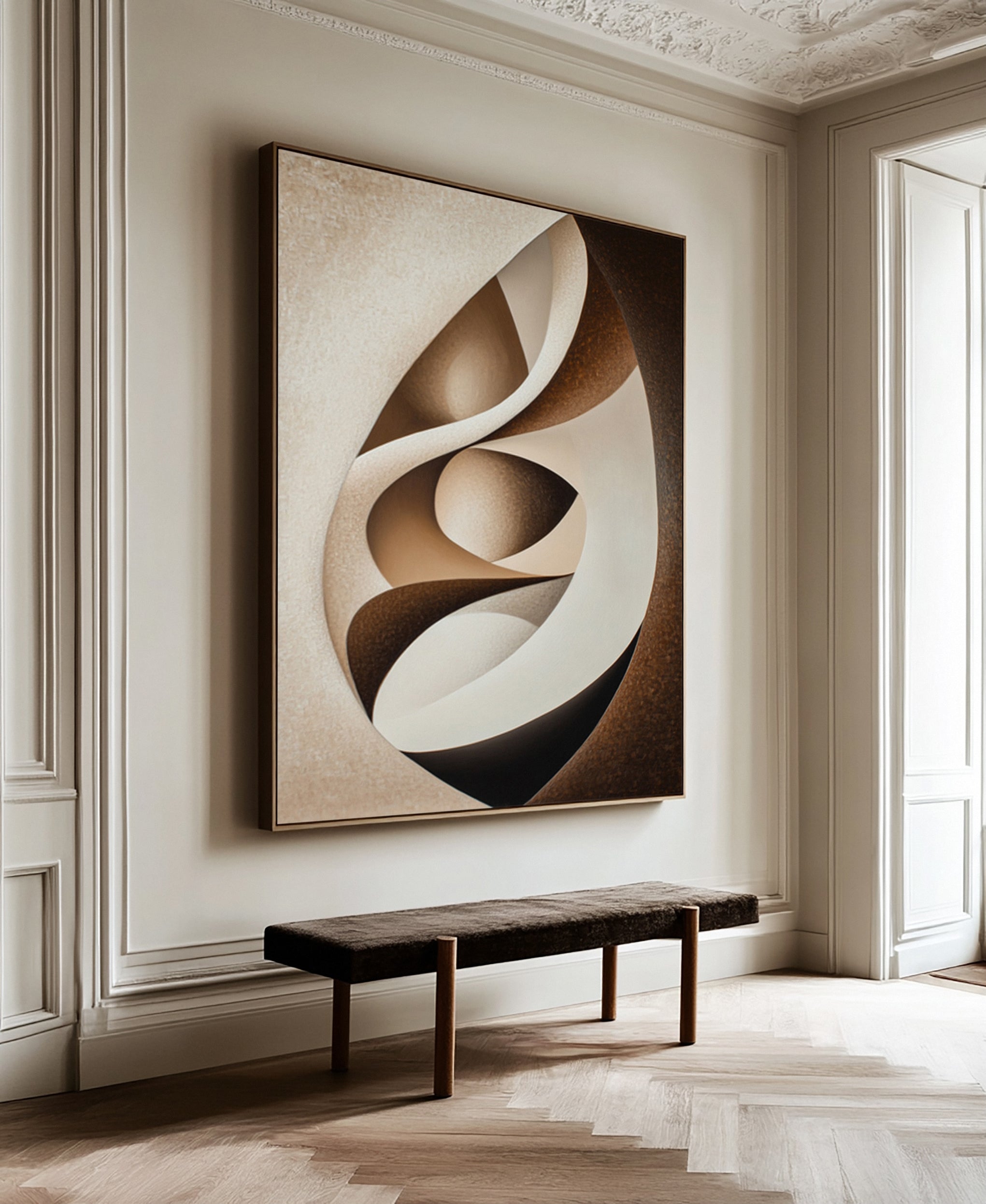 Minimalist Abstract with Earth-Toned Movement in an Oval #BGA 215