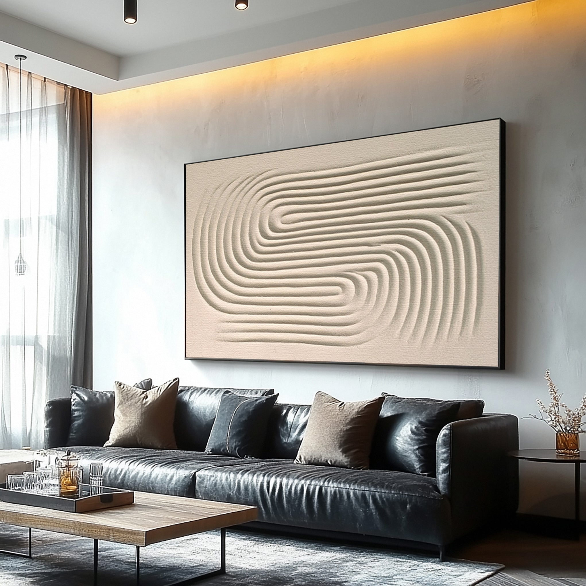 Minimalist Neutral Canvas with Textured Concentric Waves #BGA 226