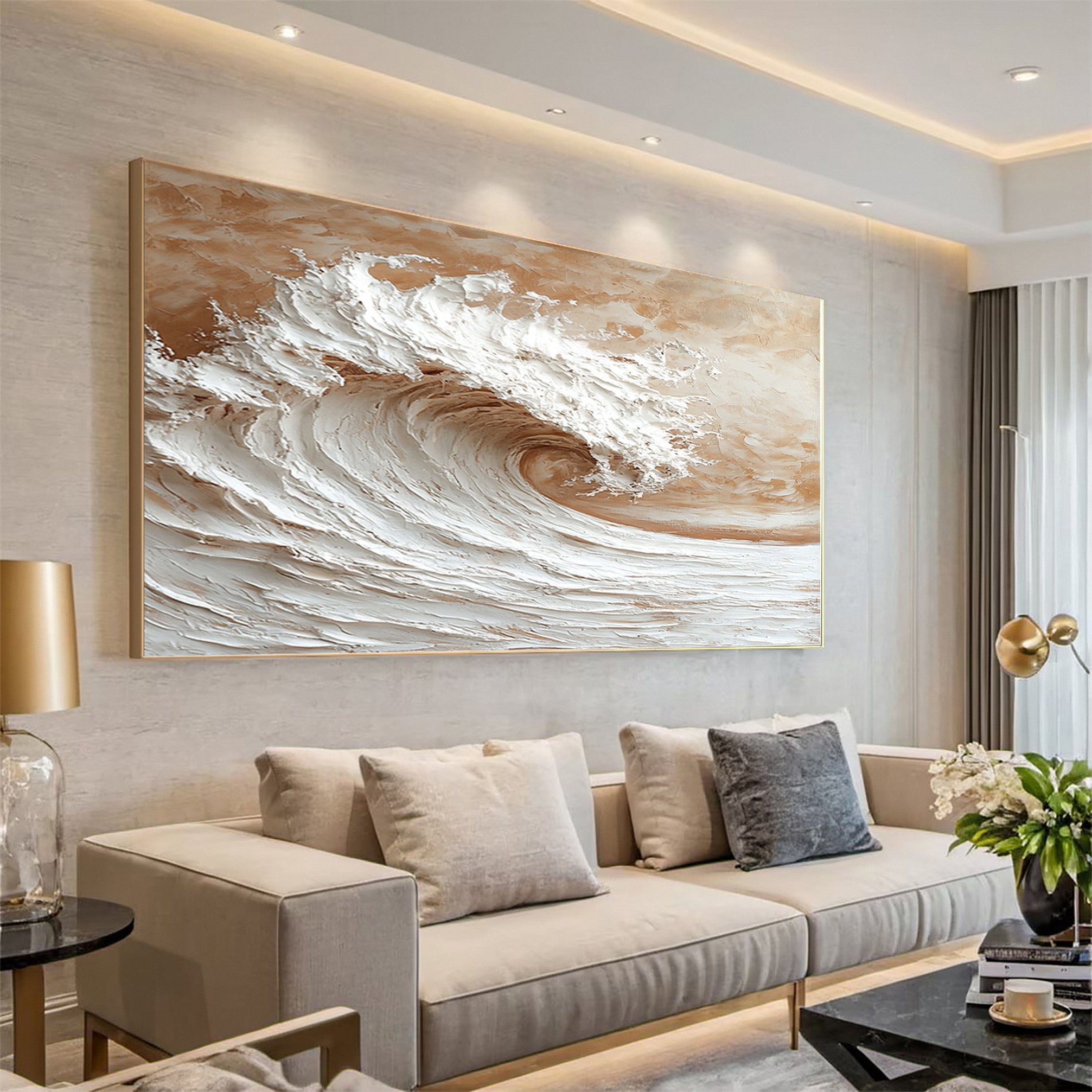 Textured Ocean Wave Canvas Art Contemporary Wall Decor #WG 036
