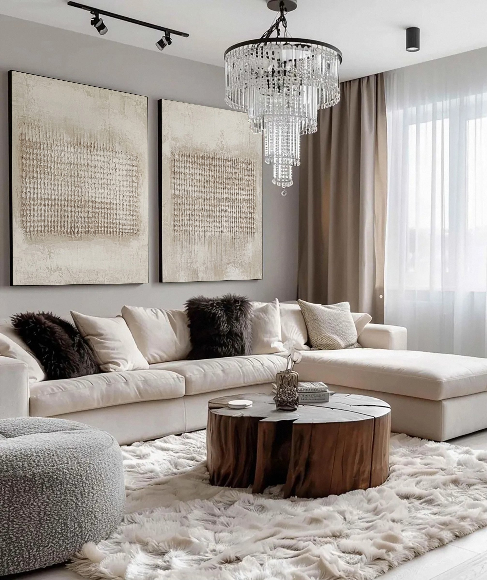 Modern Abstract Diptych with Textured Vertical Inscriptions #BGA 240