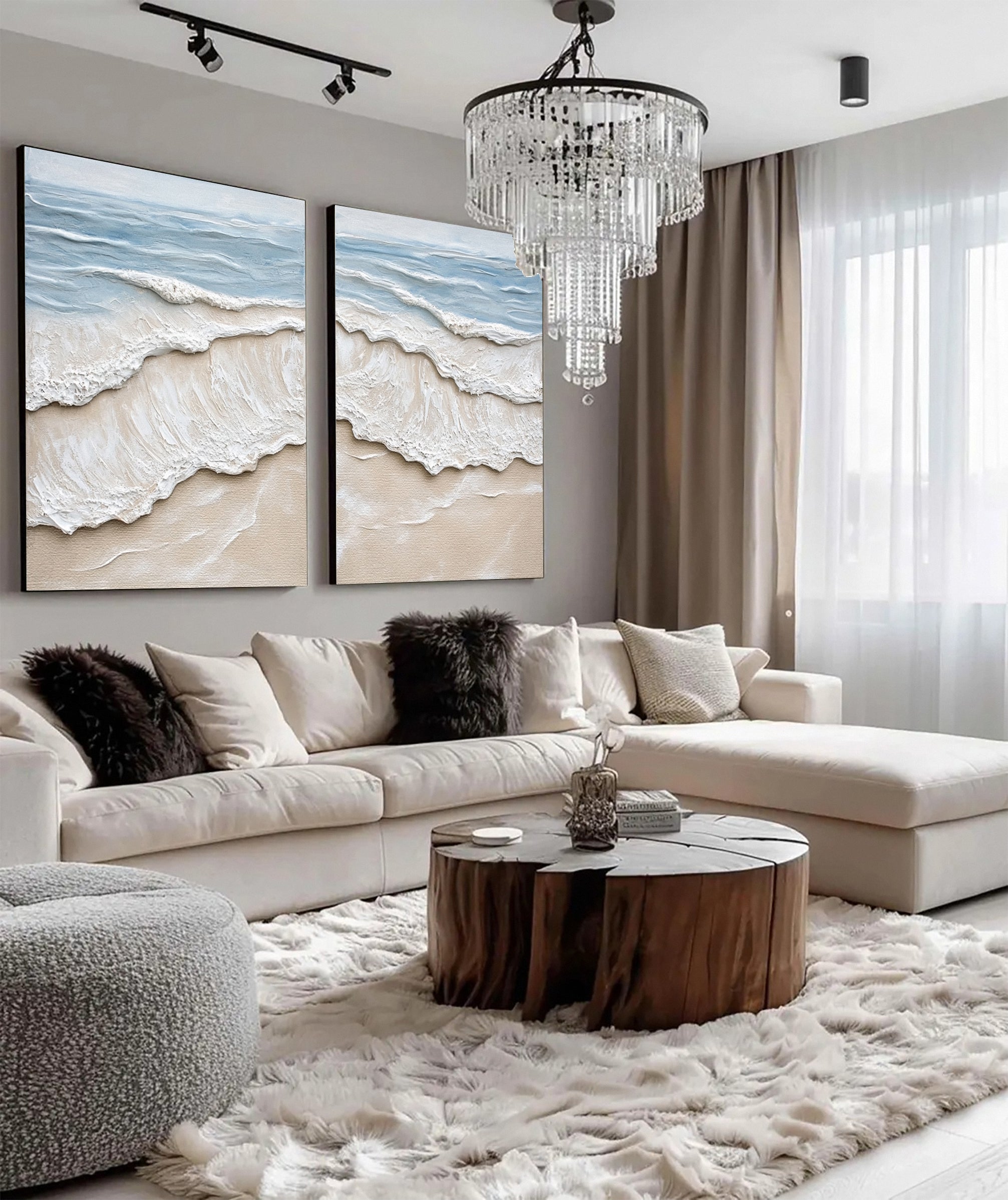 Minimalist Textured Art of Gentle Waves Meeting the Sand #BGA 275