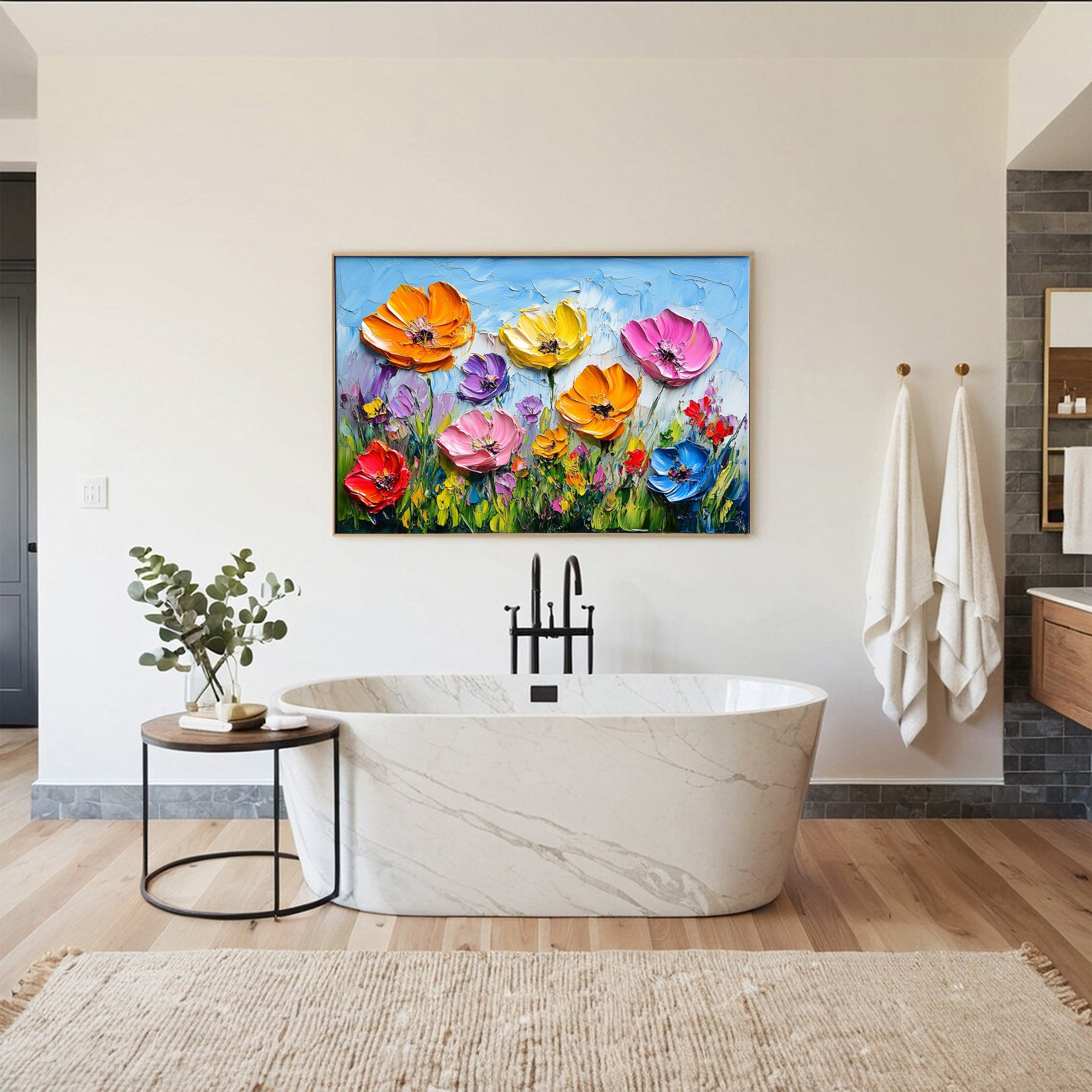 Colorful Lotus Blossom Canvas Art Hand-Painted Floral Wall Decor #FT 049