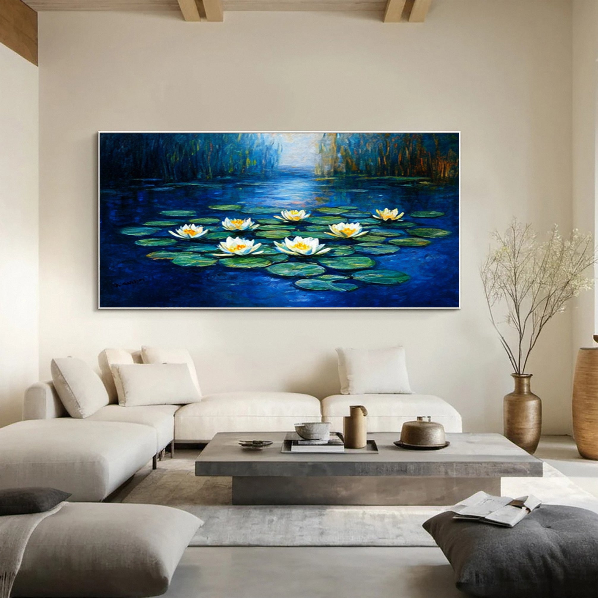 Impressionistic Style Art of Water Lilies Among Greenery #BGA 277