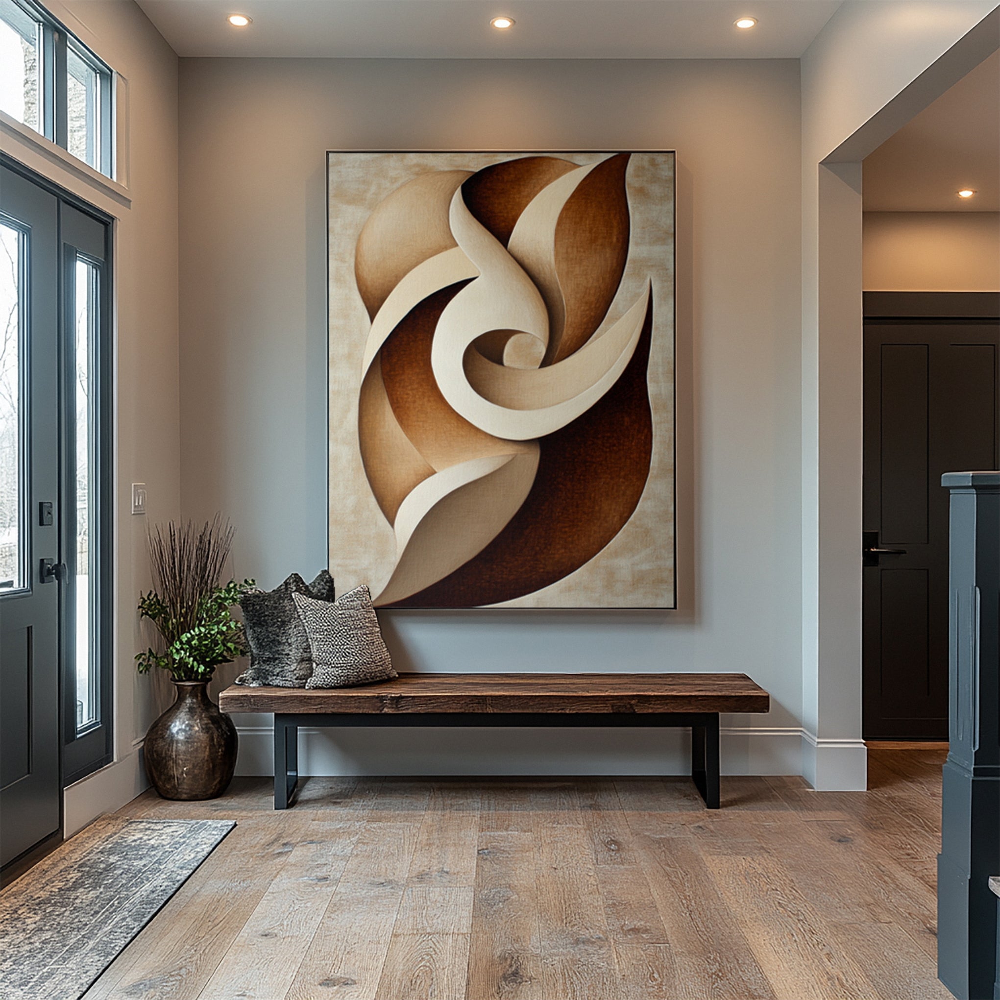 Quietude Swirl': Minimalist Abstract with Earth-Toned Movement #BGA 214