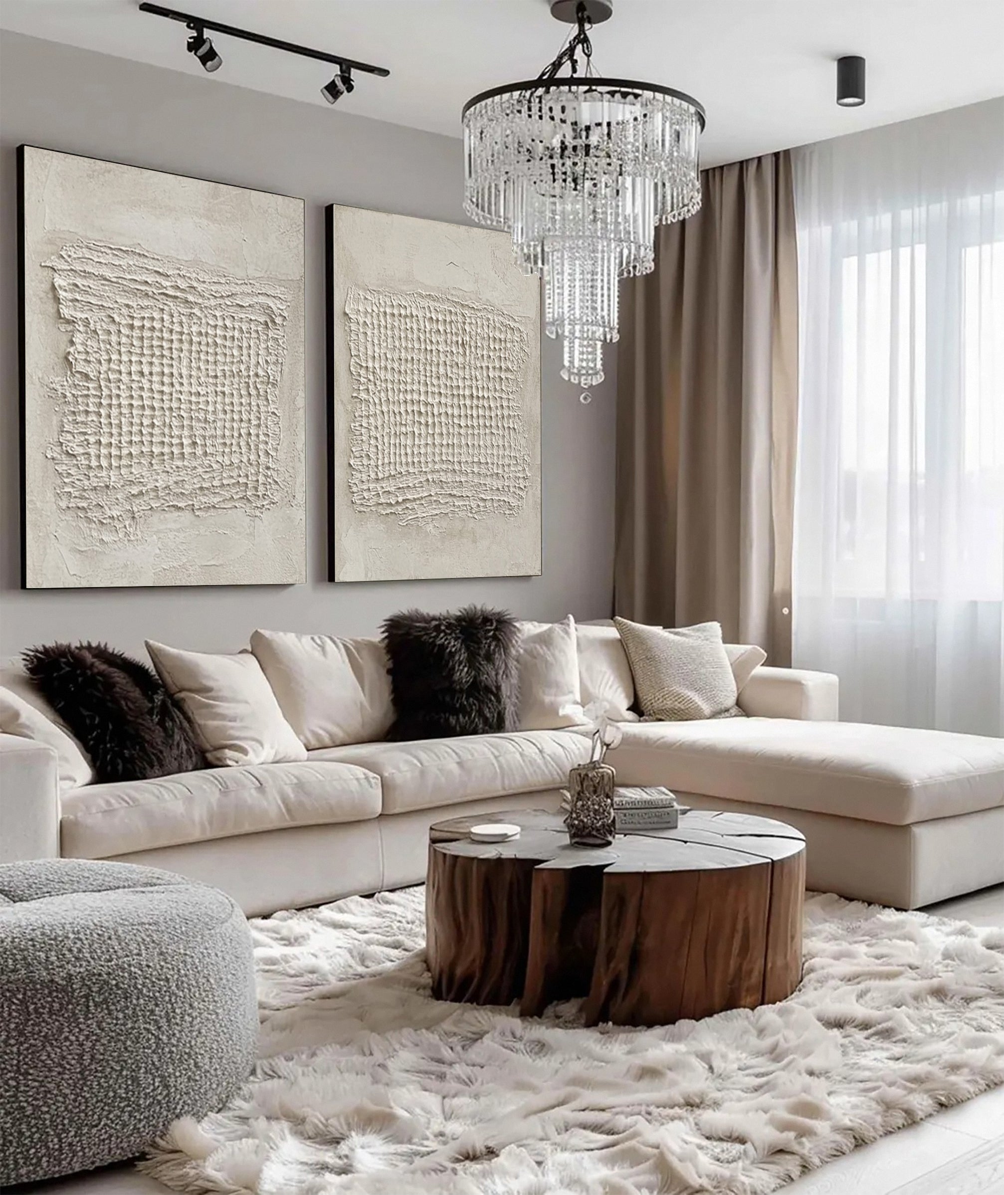 Minimalist Neutral Art with Concentrated High-Relief Grids #BGA 238