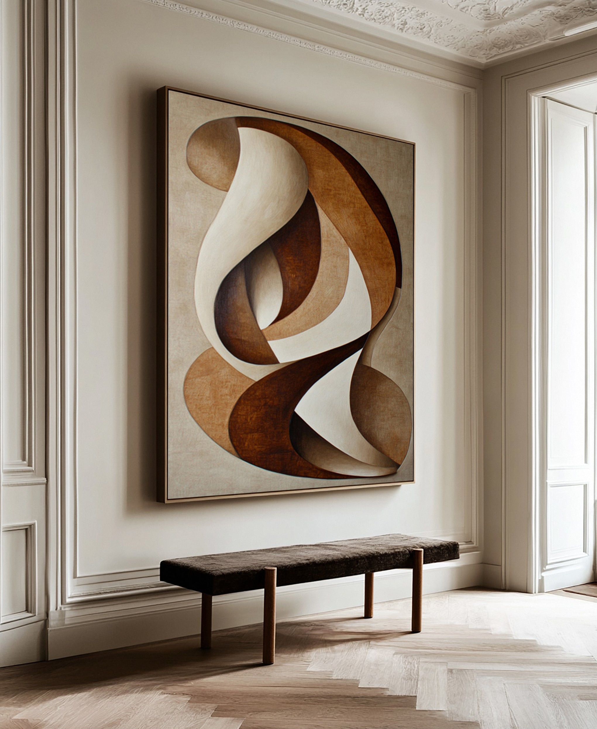 Neutral Embrace: Modern Abstract with Intertwined Ribbon Shapes #BGA 213