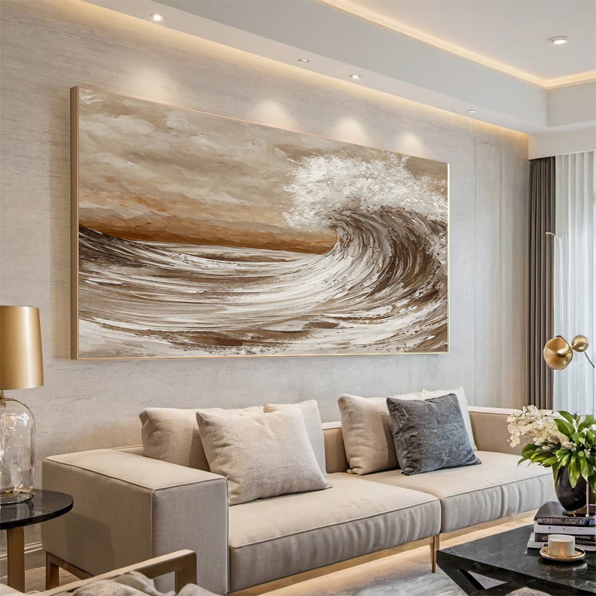 Modern Textured Seascape Canvas in Earthy Beige and White #BGA 250