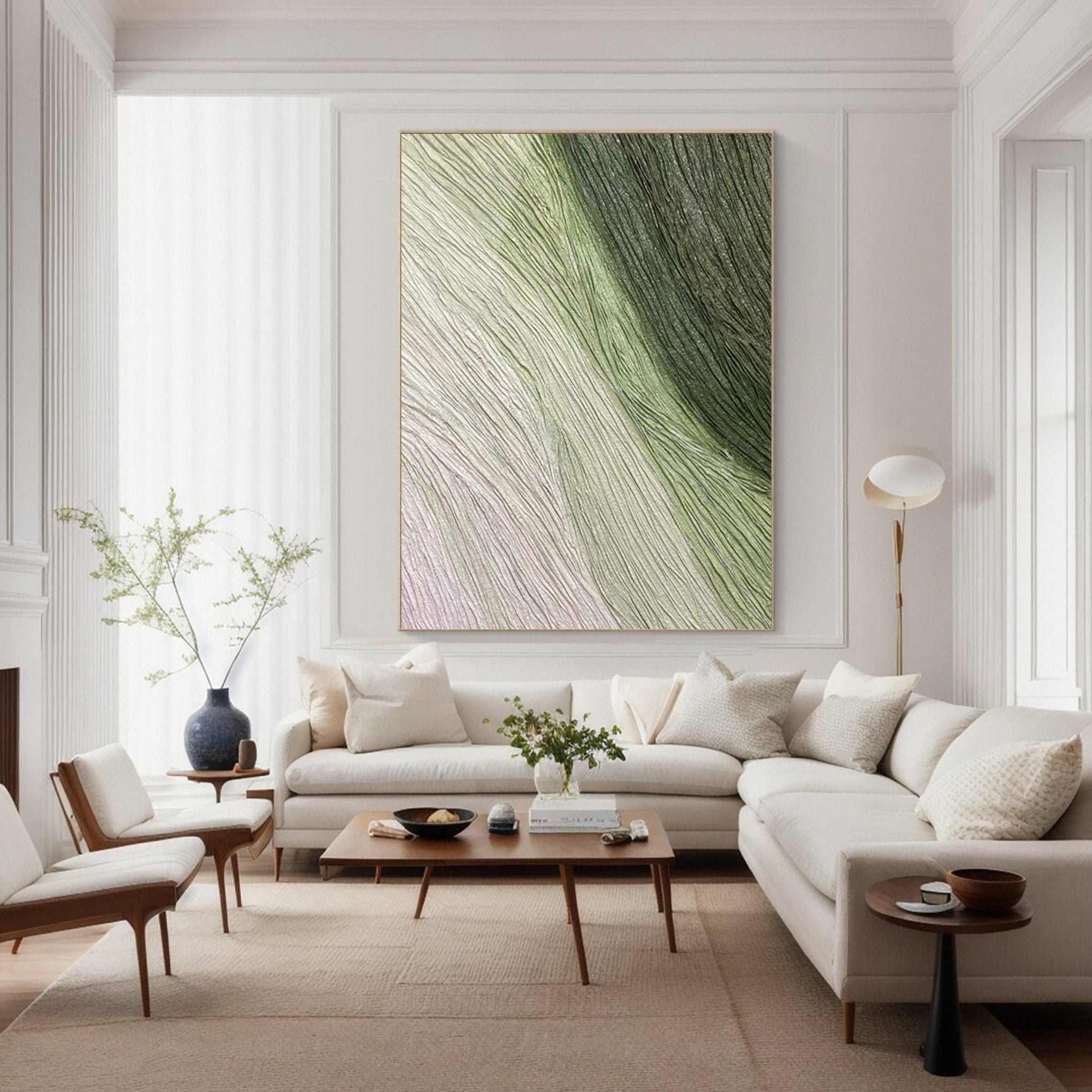 Green Modern Abstract Canvas with Gentle Textured Lines #BGA 267