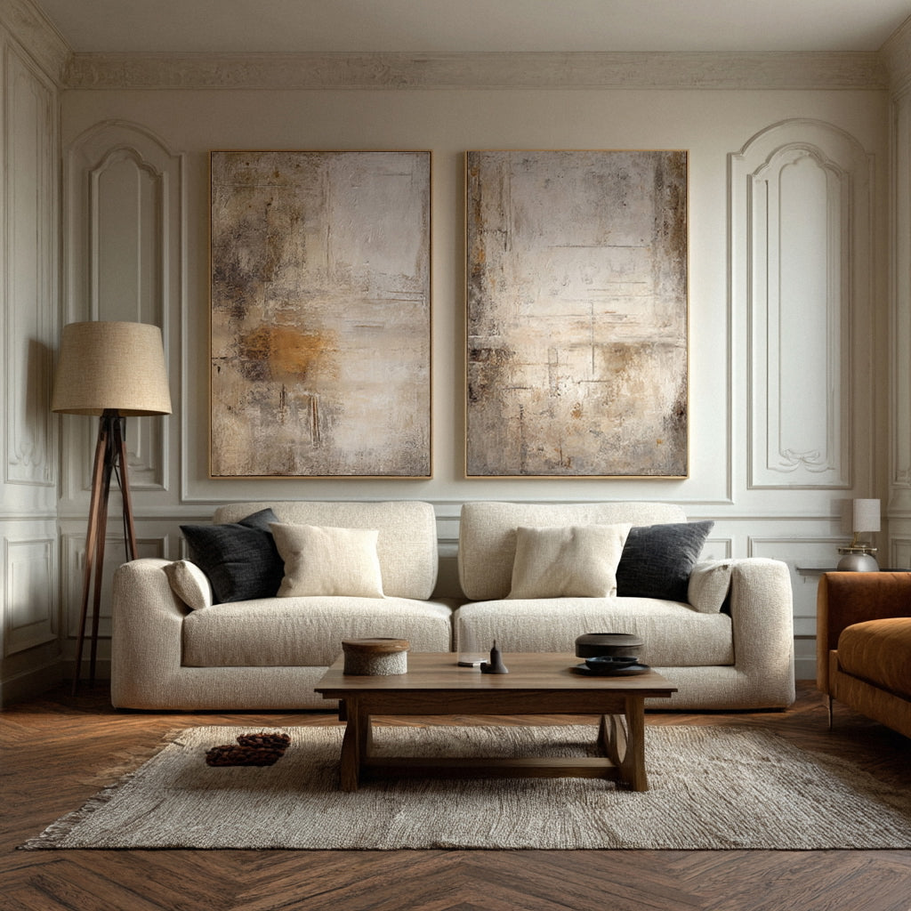 Oversized Wall Art Set Textured Brown Gray Accents #WG 017